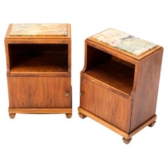 Two Walnut Art Deco Nightstands or Bedside Tables, 1930s