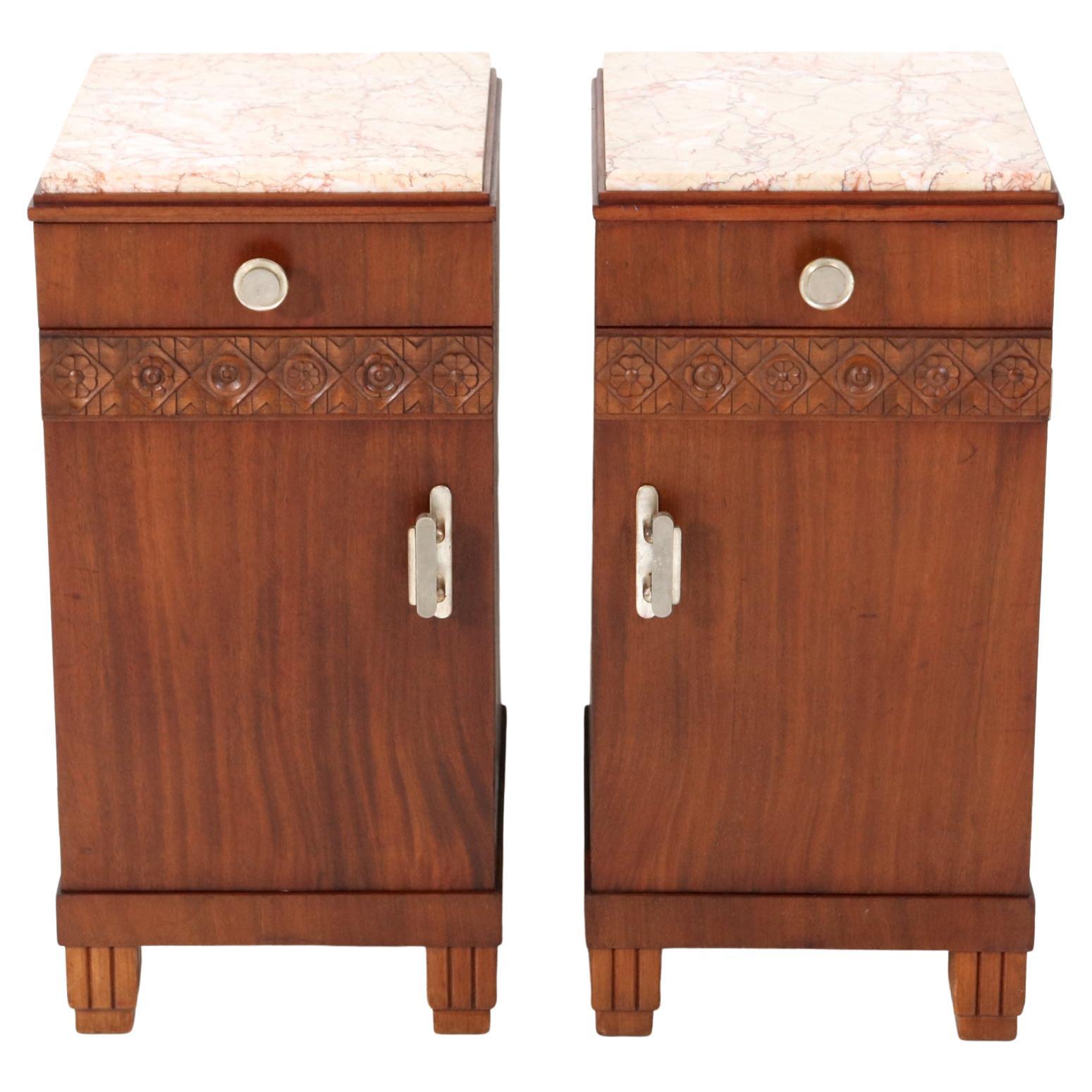 Two Walnut Art Deco Nightstands or Bedside Tables, 1930s For Sale