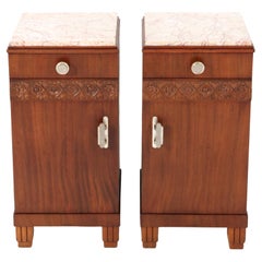 Two Walnut Art Deco Nightstands or Bedside Tables, 1930s