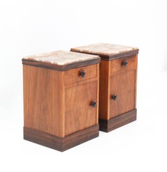 Two Walnut Art Deco Nightstands or Bedside Tables with Onyx Tops, 1930s