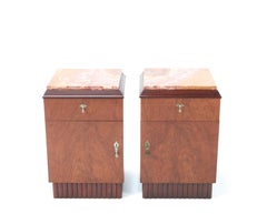 Two Walnut French Art Deco Nightstands or Bedside Tables, 1930s