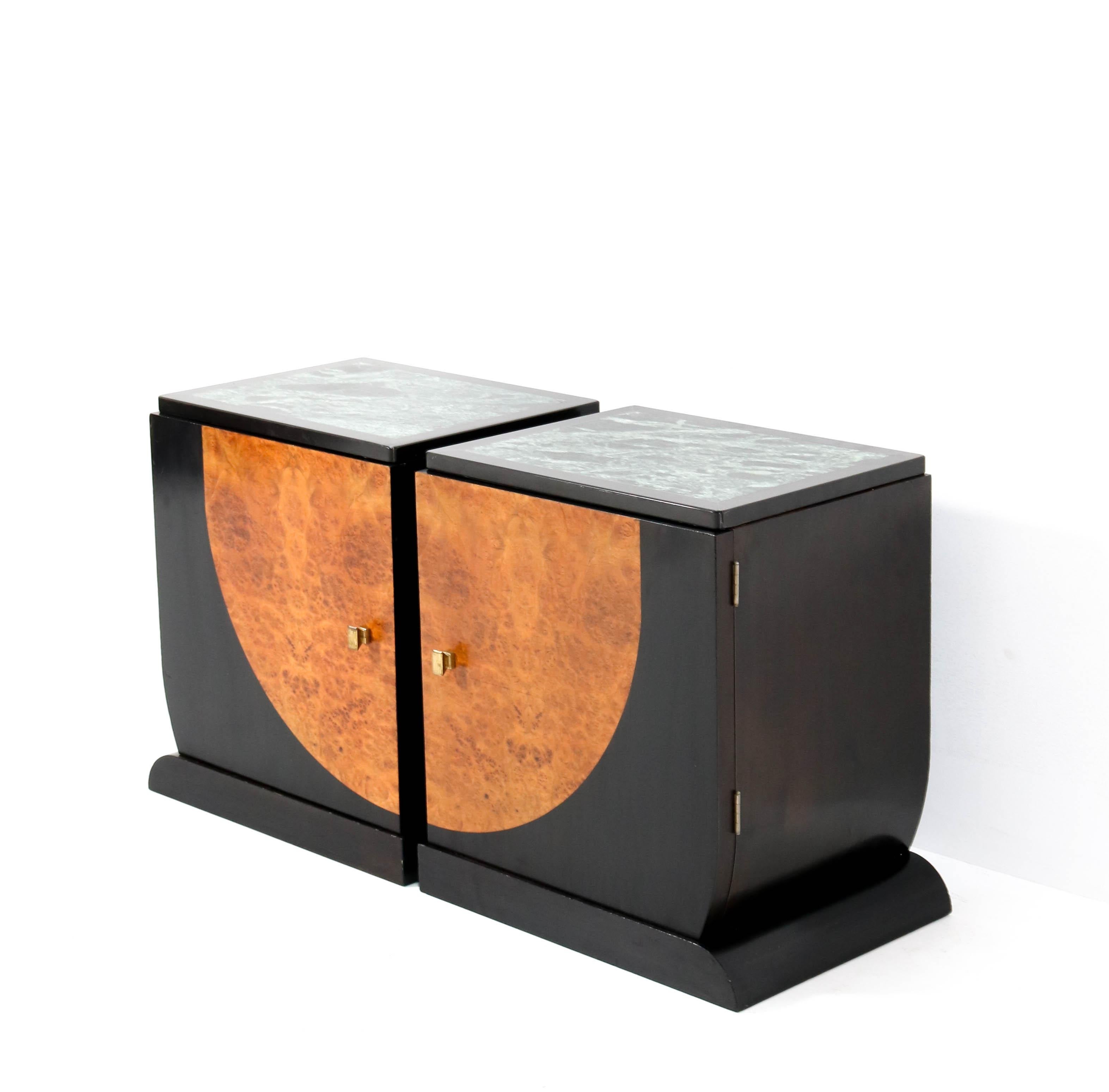 Mid-20th Century Two Walnut French Art Deco Nightstands or Bedside Tables, 1930s