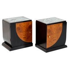 Two Walnut French Art Deco Nightstands or Bedside Tables, 1930s