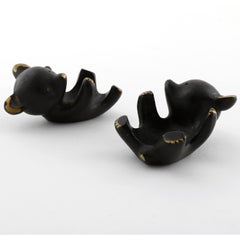 Two Walter Bosse Bear Candleholders, Hertha Baller, Blackened Brass, 1960