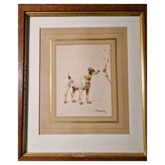 Two watercolors by Charles de Condamy featuring dogs
