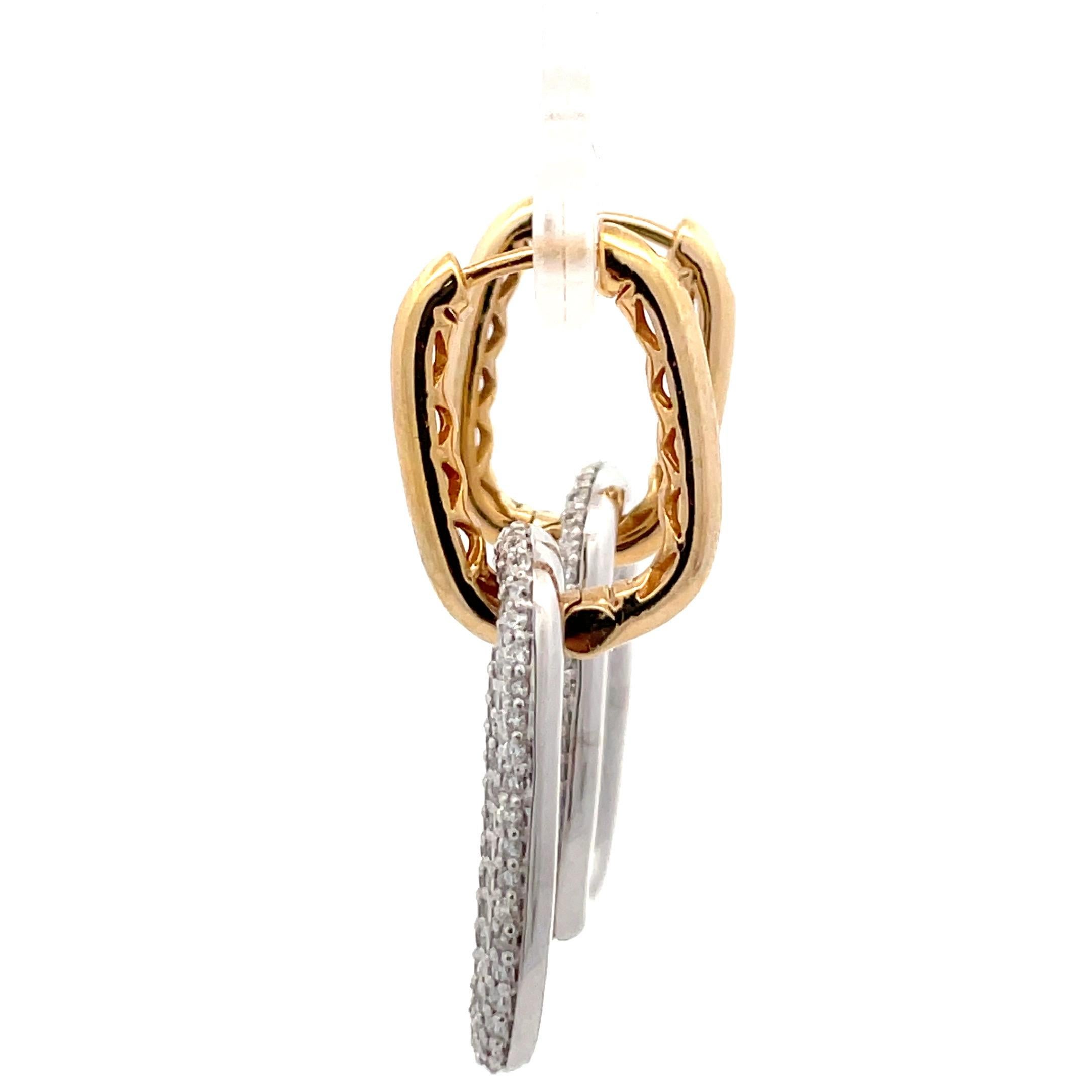 Round Cut Two Way Detachable Diamond Link Drop Earrings 1.68 CT 14 Karat Yellow White Gold