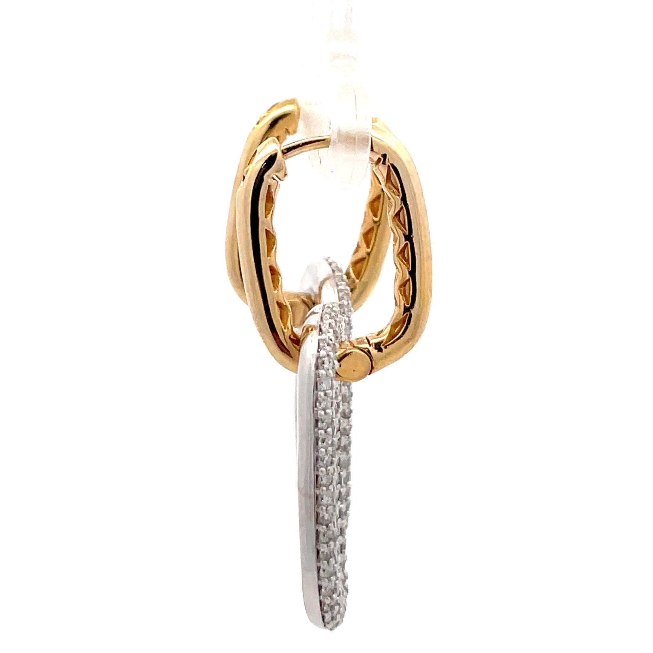 Women's Two Way Detachable Diamond Link Drop Earrings 1.68 CT 14 Karat Yellow White Gold