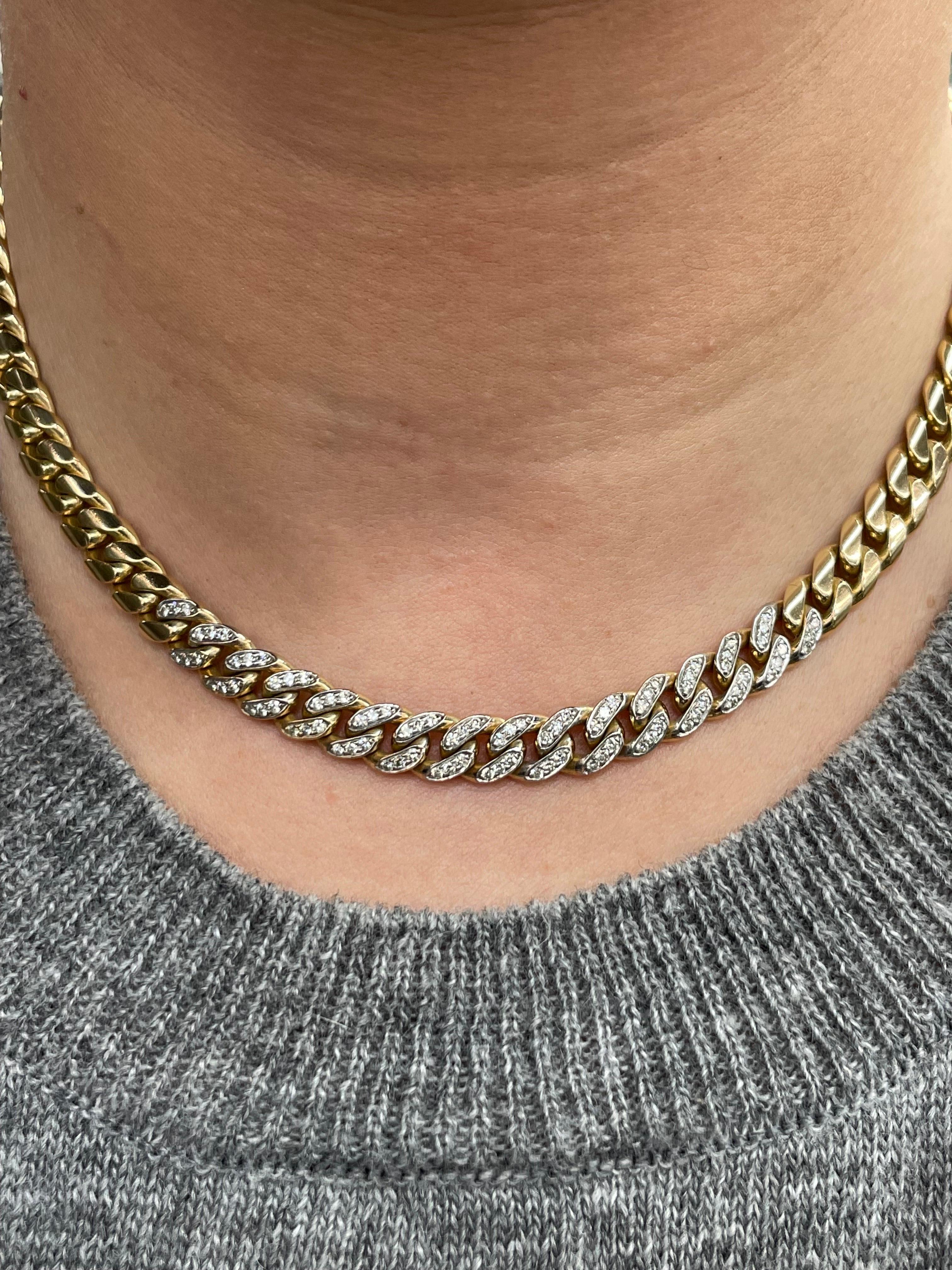 Two Way Diamond Cuban Link Choker Necklace 18 Karat Yellow Gold 75.4 Grams In Excellent Condition For Sale In New York, NY