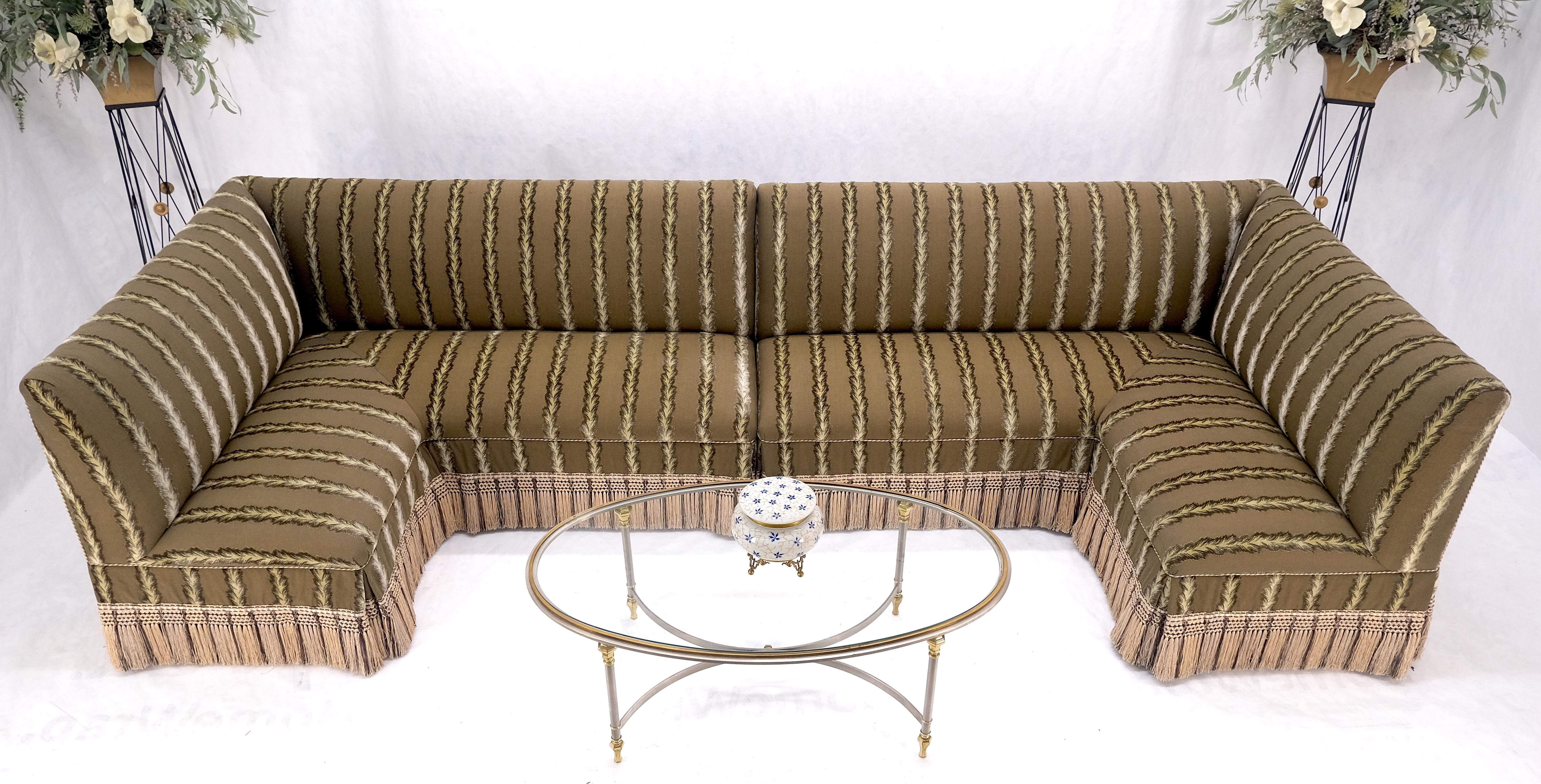 Measured individually. Offers long or short rectangle set up wrap around design sofa. Long set up measures 138