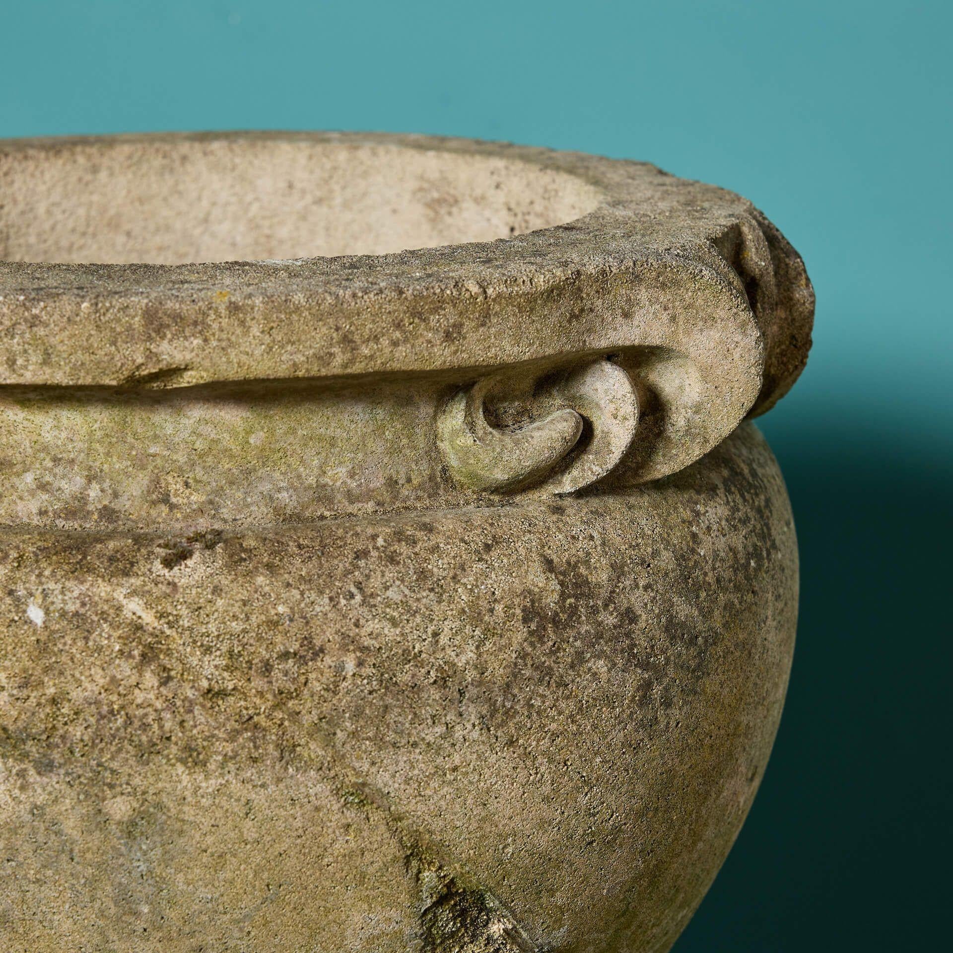 English Two Weathered Compton Style Scroll Pots For Sale