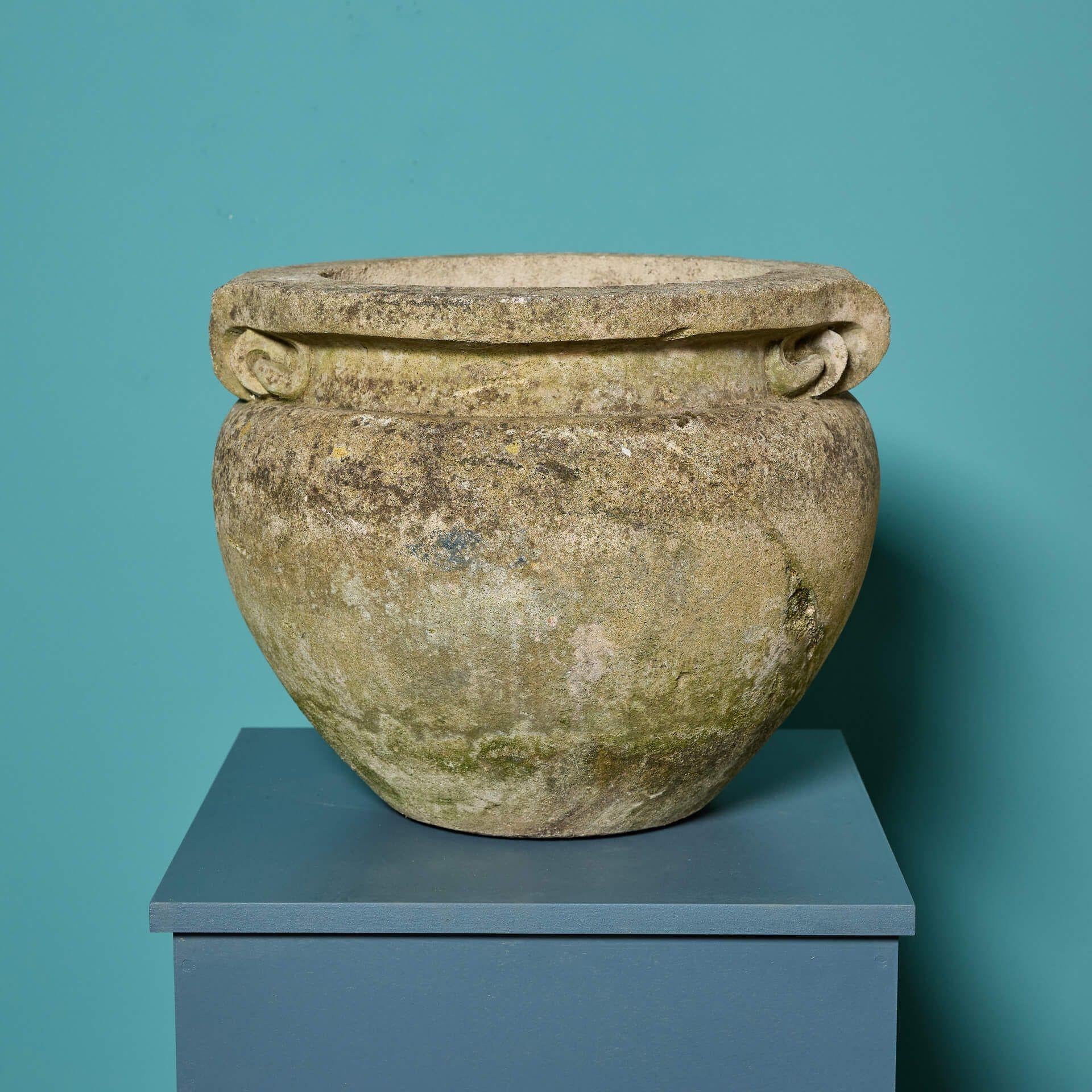Two Weathered Compton Style Scroll Pots In Fair Condition For Sale In Wormelow, Herefordshire