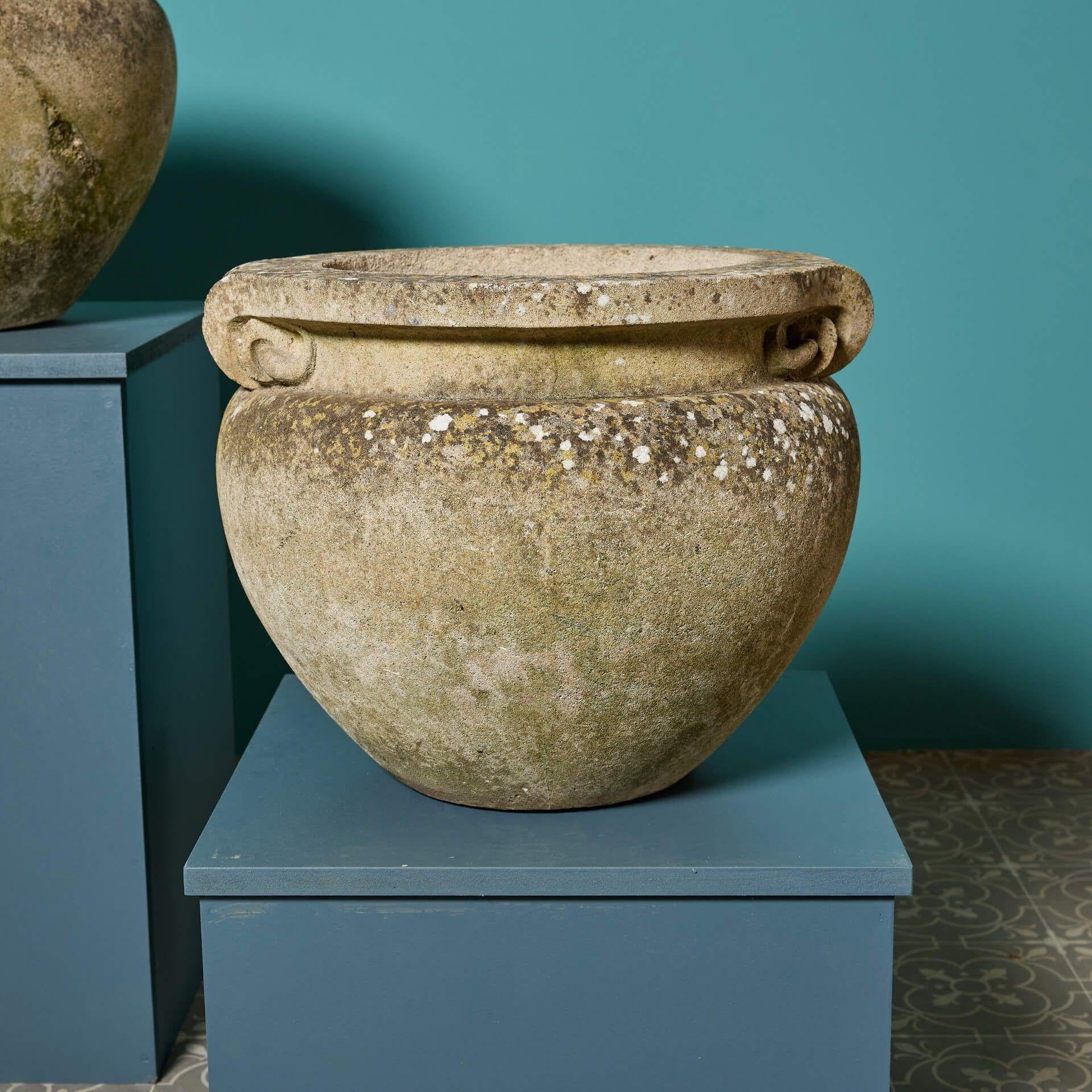 20th Century Two Weathered Compton Style Scroll Pots For Sale