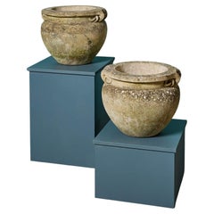 Two Weathered Compton Style Scroll Pots