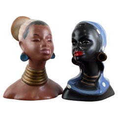 Two West German Figural Ceramic Busts by Albert Strunz, Circa 1960
