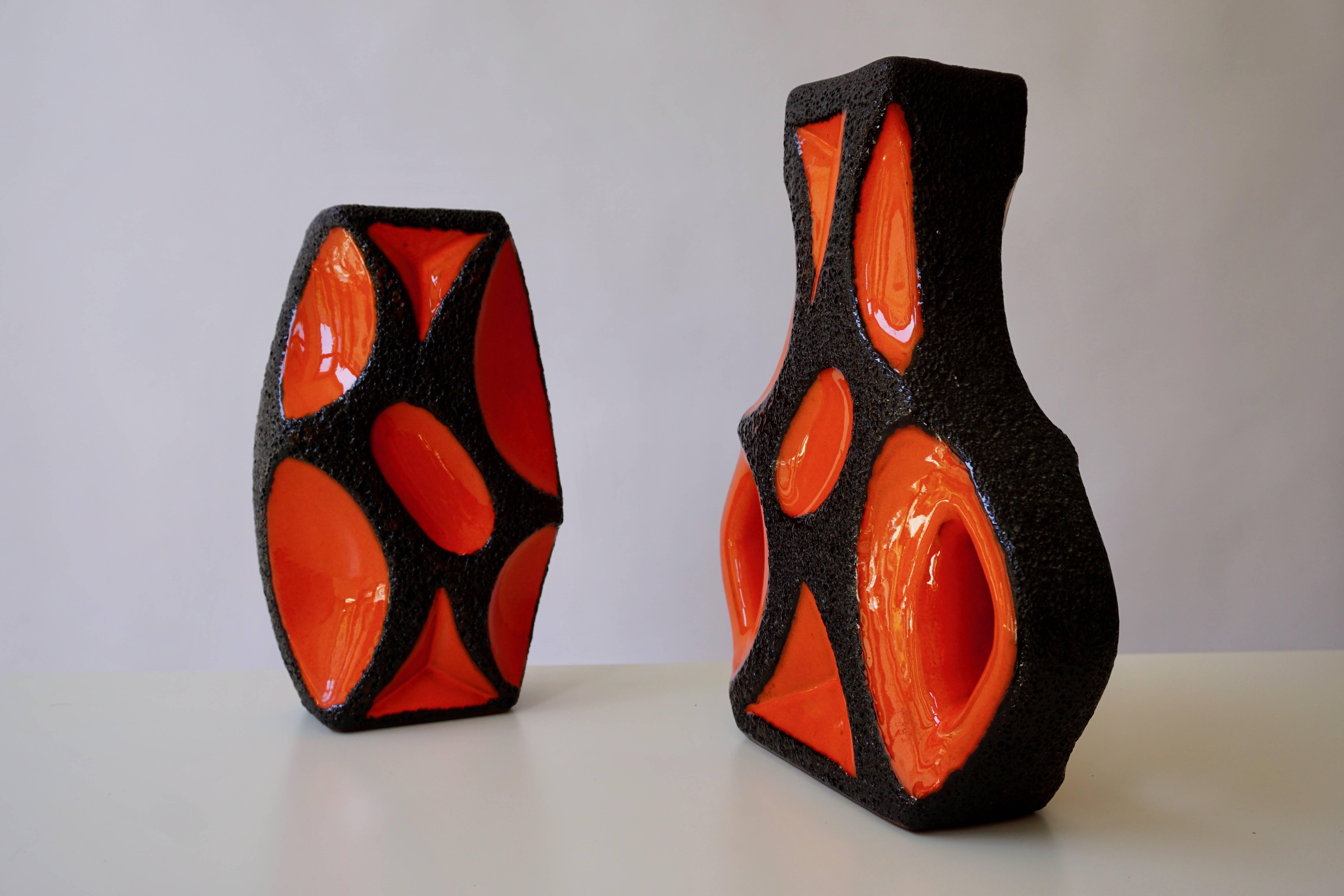 Two West German Roth Keramik Art Pottery 'Fat Lava' Guitar Vase For Sale 1