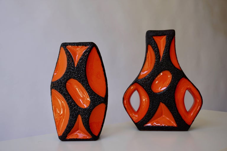 Two West German Roth Keramik Art Pottery 'Fat Lava' Guitar Vase For Sale 5
