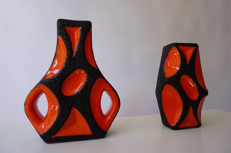 Two West German Roth Keramik Art Pottery 'Fat Lava' Guitar Vase For Sale 6
