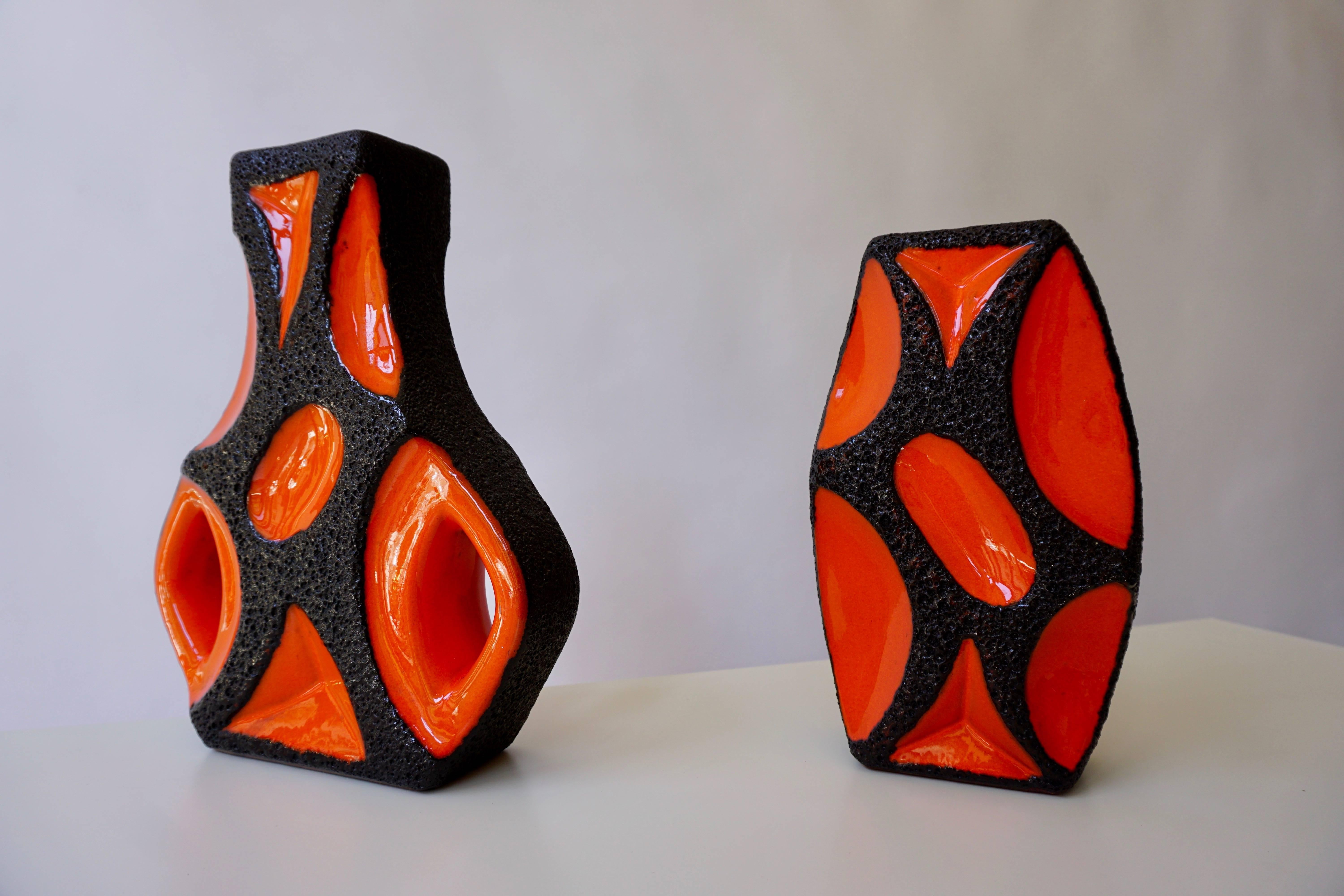 Two West German Roth Keramik Art Pottery 'Fat Lava' Guitar Vase For Sale 4