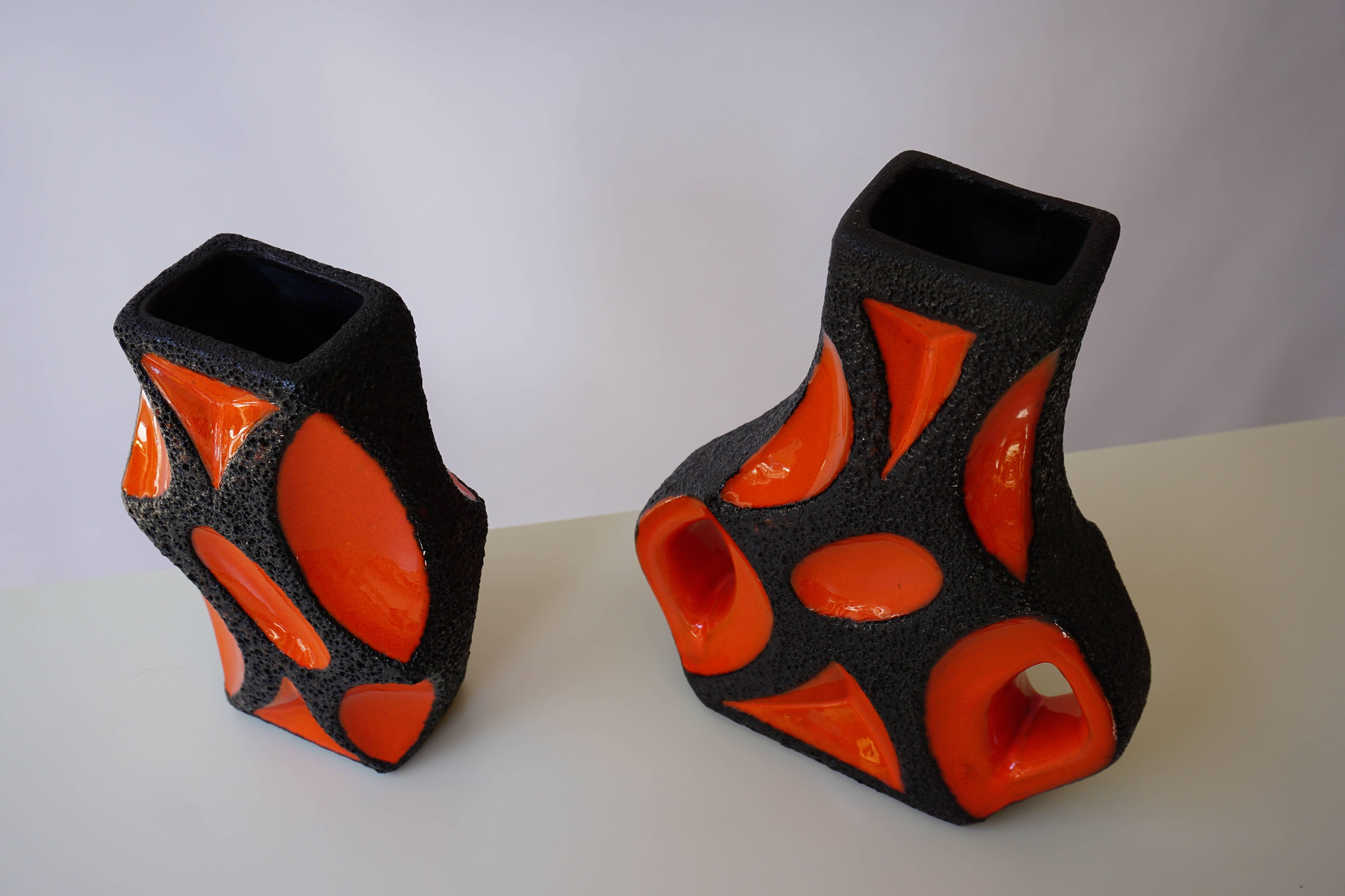 Two West German Roth Keramik Art Pottery 'Fat Lava' Guitar Vase For Sale 7