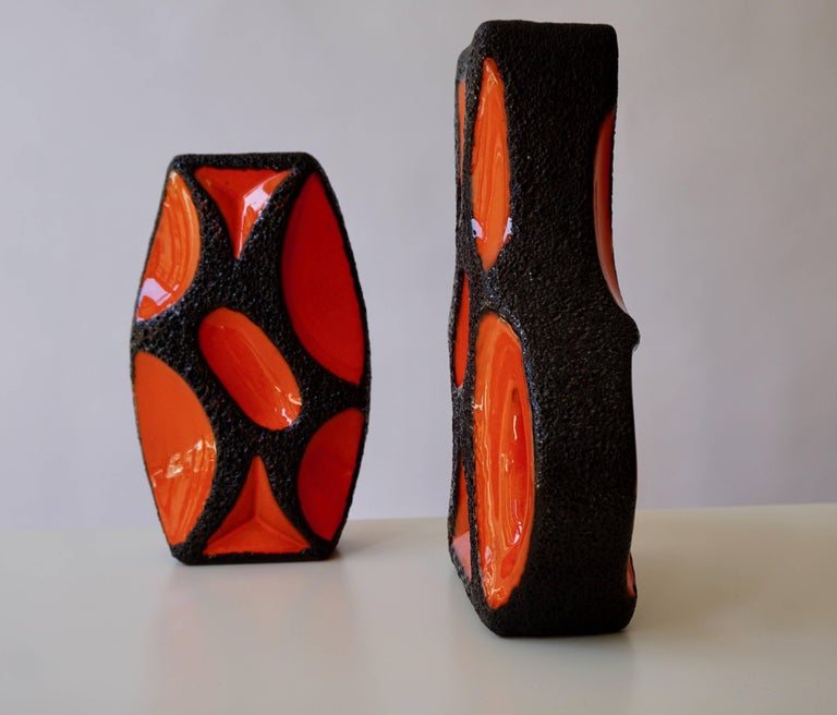 Two West German Roth Keramik Art Pottery 'Fat Lava' Guitar Vase For Sale 11