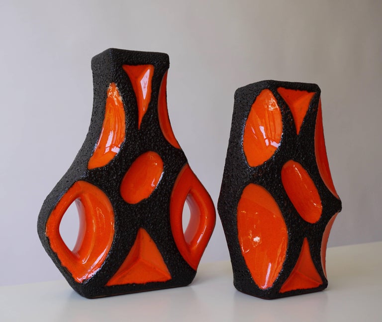 20th Century Two West German Roth Keramik Art Pottery 'Fat Lava' Guitar Vase For Sale