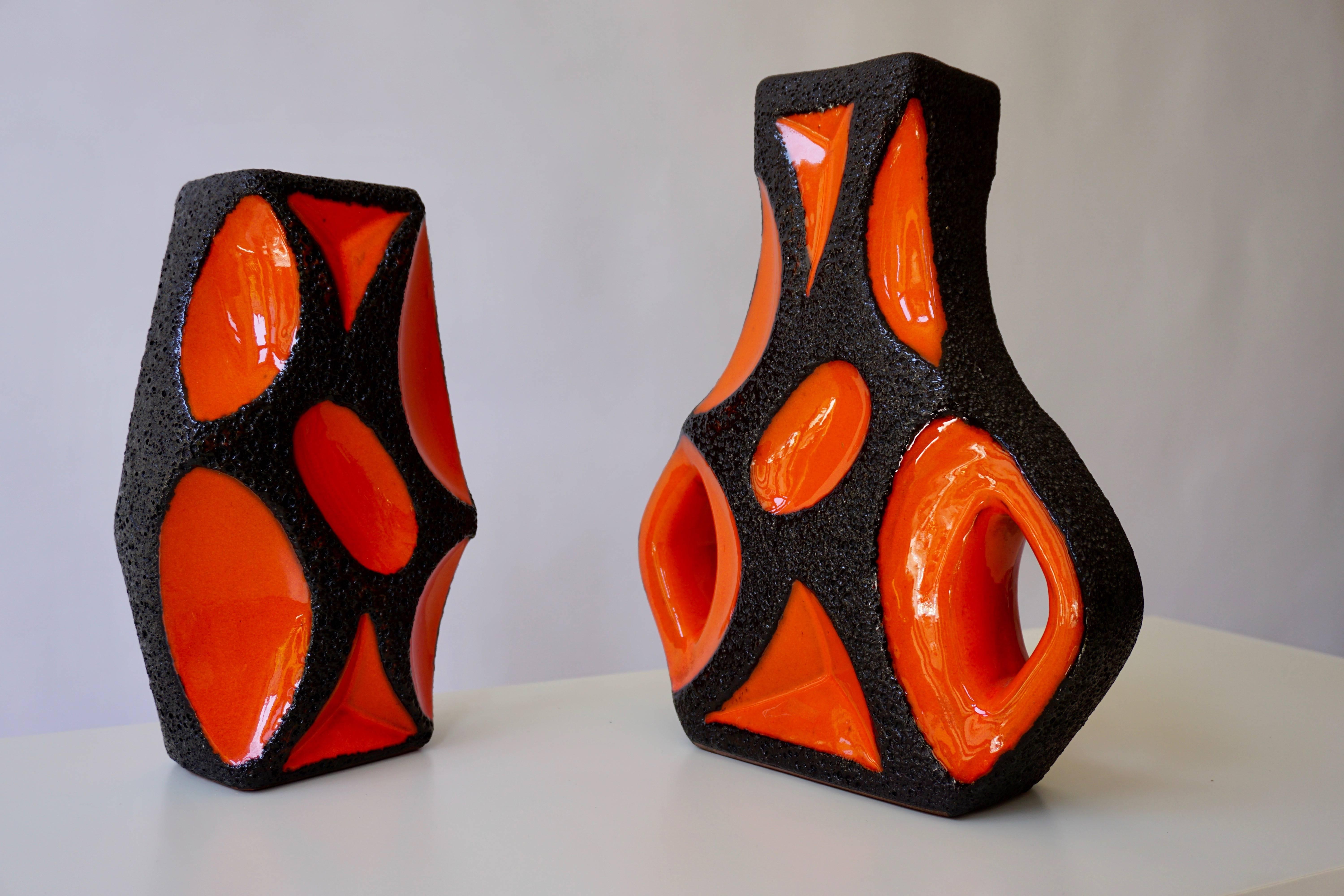 20th Century Two West German Roth Keramik Art Pottery 'Fat Lava' Guitar Vase For Sale