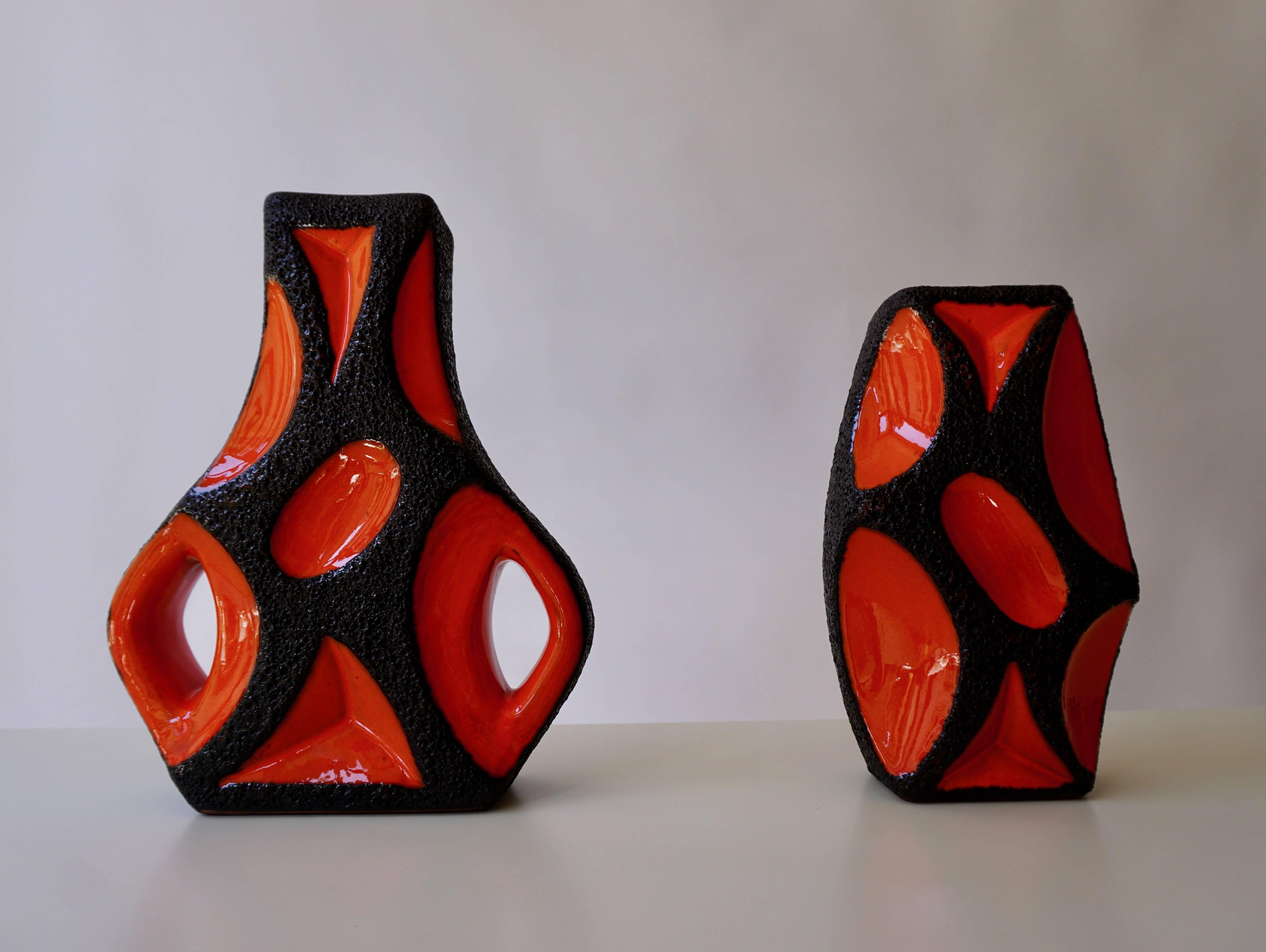 Ceramic Two West German Roth Keramik Art Pottery 'Fat Lava' Guitar Vase For Sale