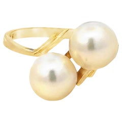 Anillo Dos Perlas Akoya Blancas Oro Amarillo 18k