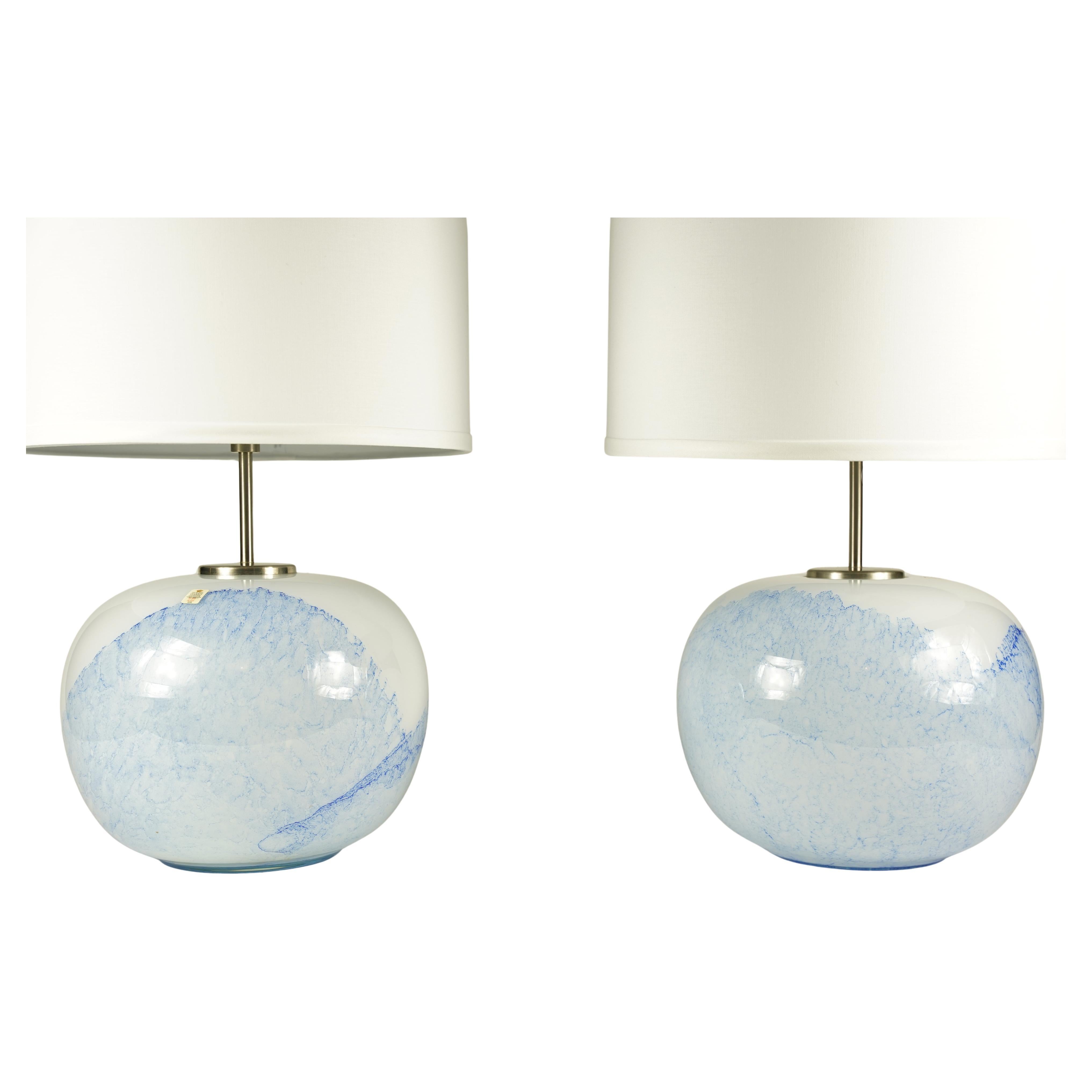 blanc et bleu Paire de lampes "Jasmin" Holmegaard Danemark design Mutsuo Inoue 1984 en vente