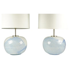 white and blue Pair "Jasmin" lamps Holmegaard Denmark design Mutsuo Inoue 1984