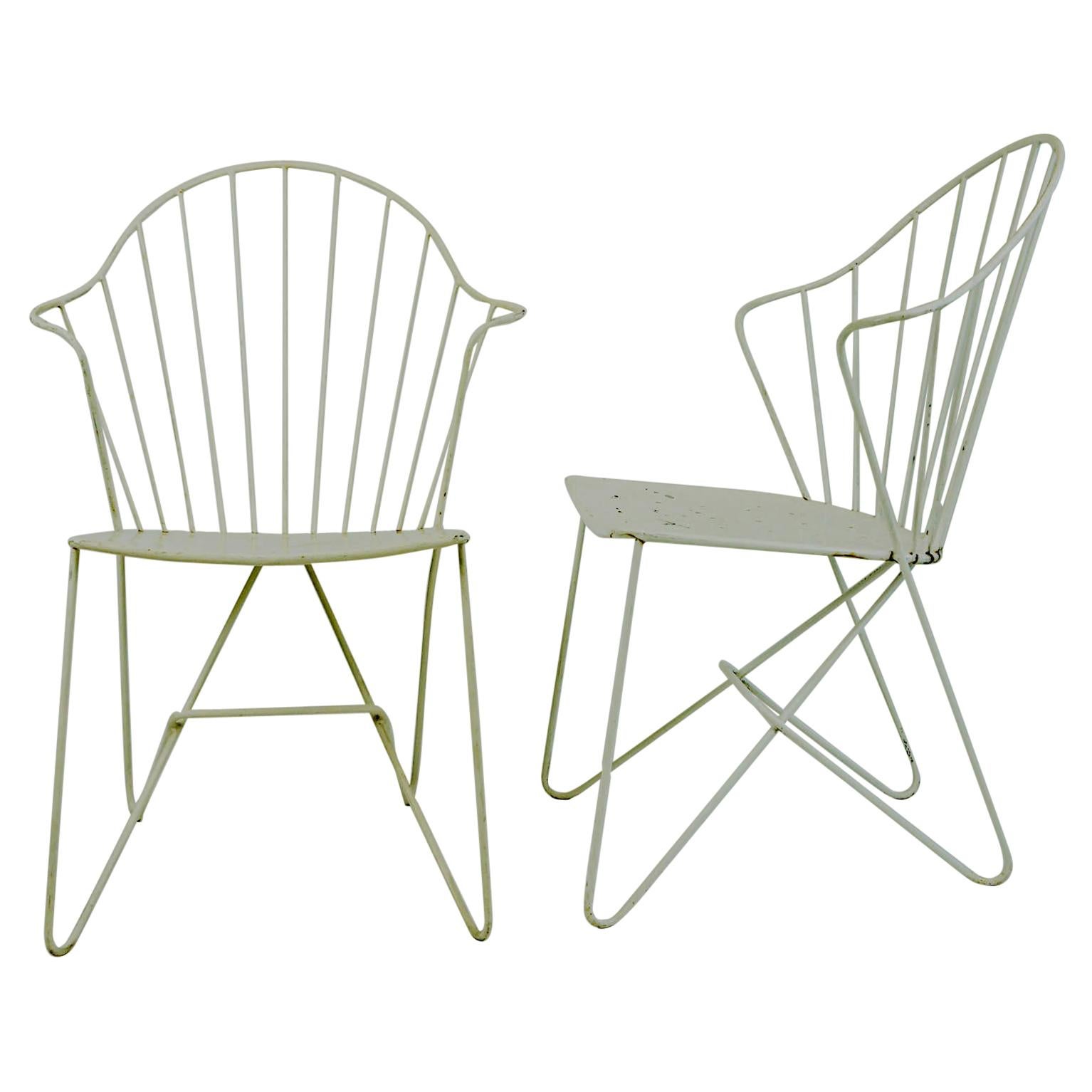Two white Austrian Midcentury Wire Sonett Astoria Chairs