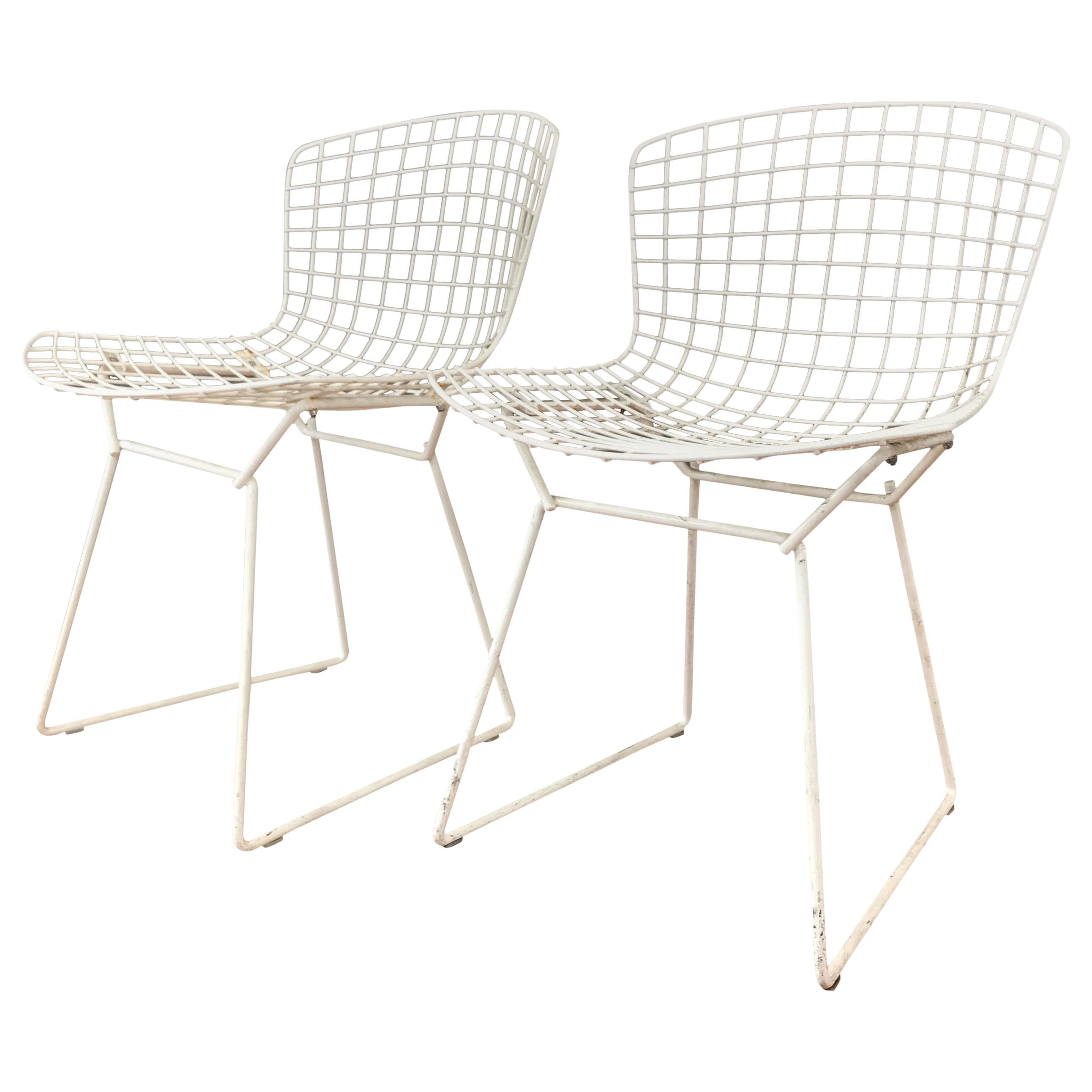 Two White Bertoia Side Chairs for Knoll For Sale