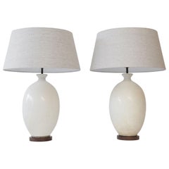 Vintage Two White Ceramic Vase Lamps
