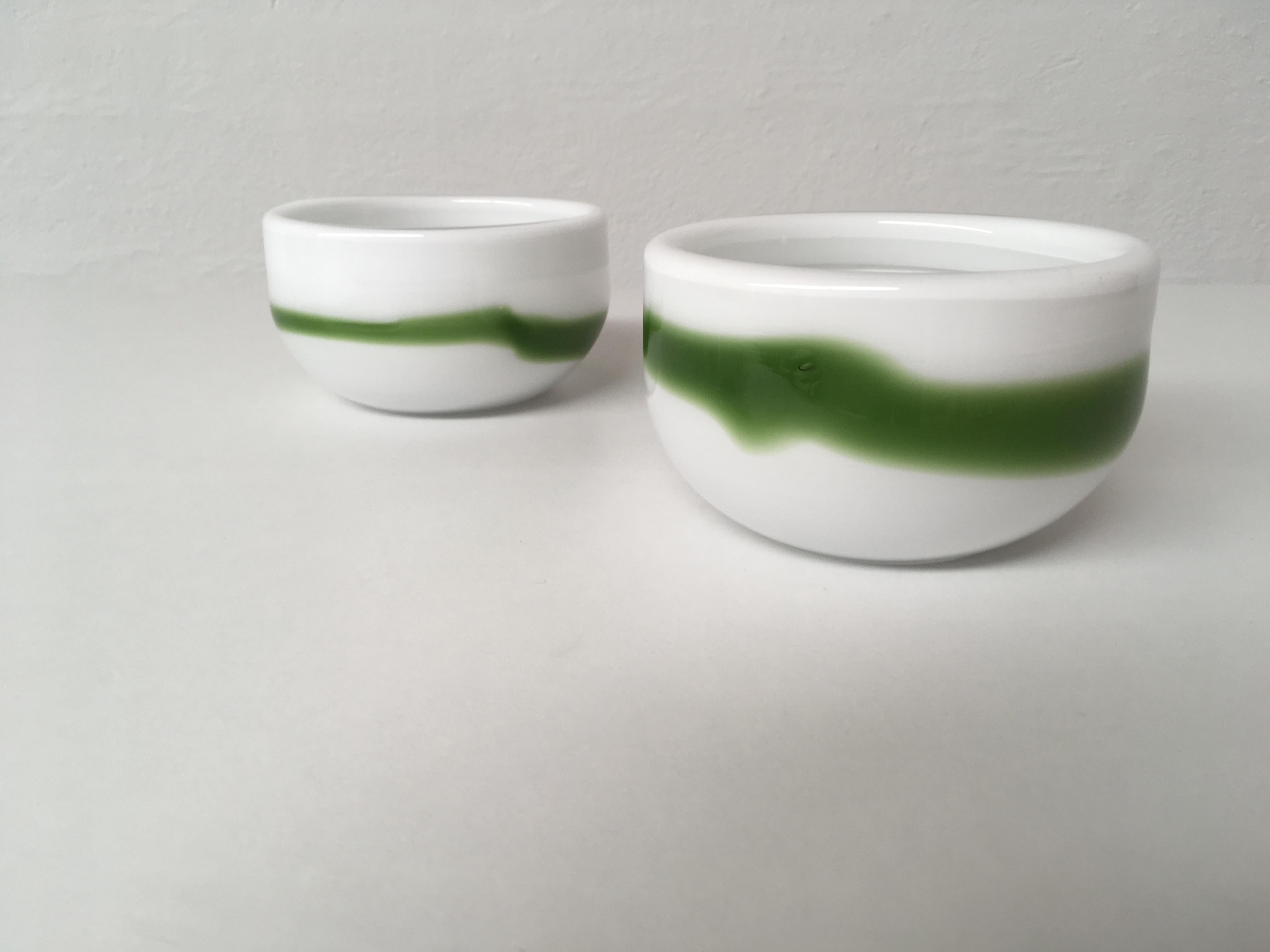 Scandinavian Modern 1970sTwo White Danish Handblown Glass Bowls by Michael Bang for Holmegaard For Sale
