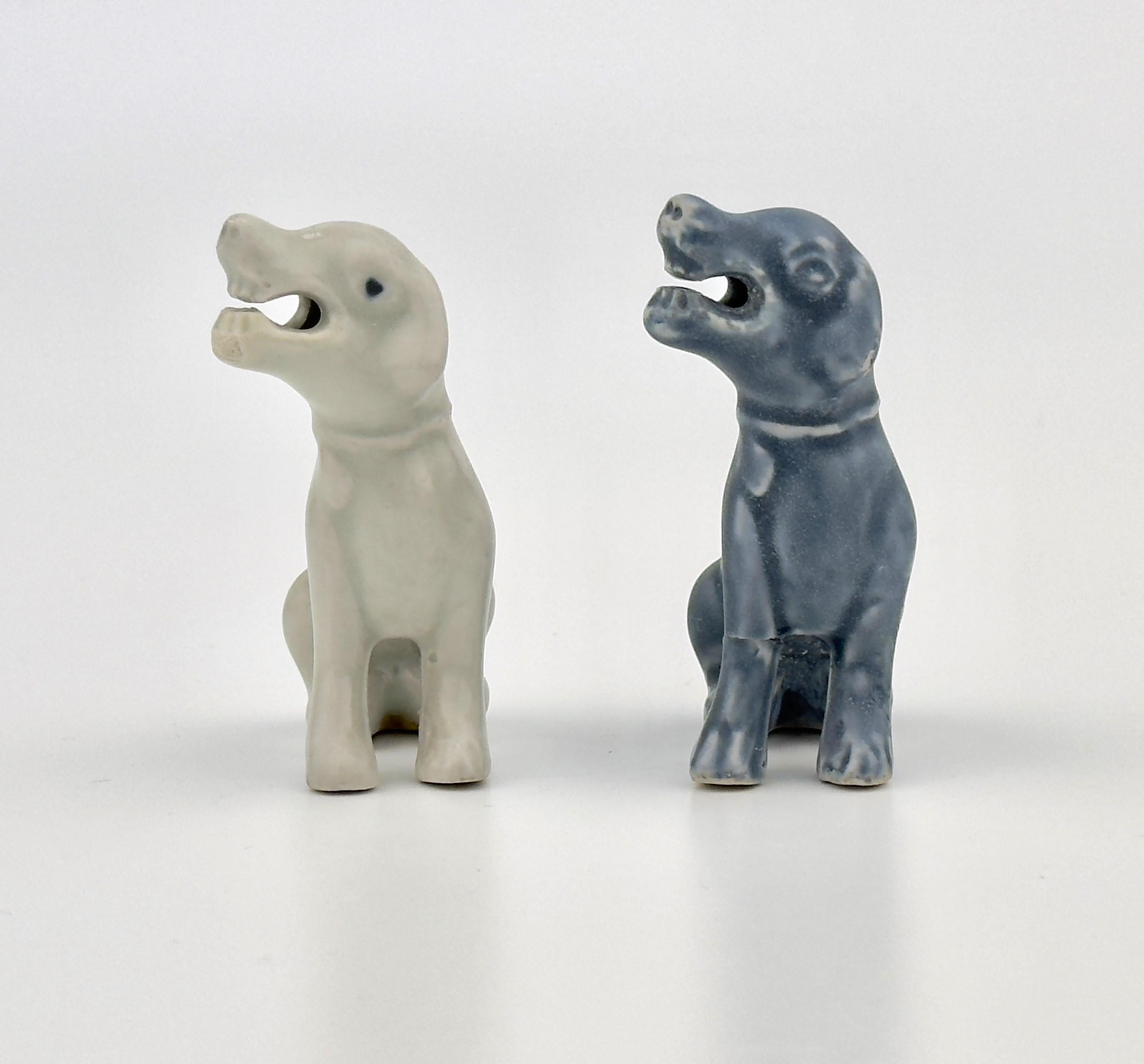 Unglazed Two White Figure of Seated Hounds, Circa 1725, Qing Dynasty, Yongzheng reign For Sale
