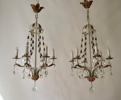 Hollywood Regency Chandelier in White Gold with Crystal Accents