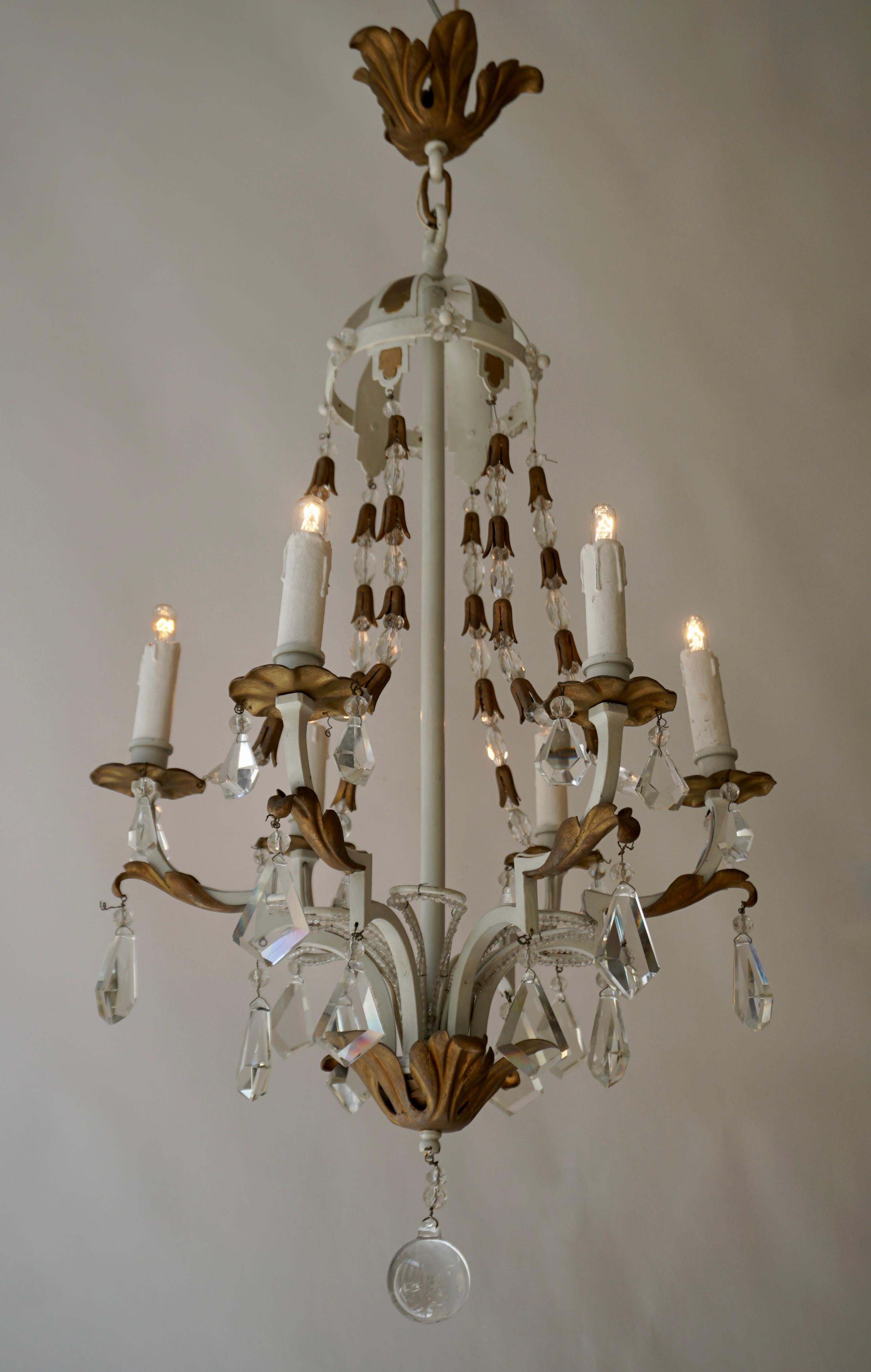 Hand-Crafted Two White Gold Chandeliers Decorated with Crystal For Sale