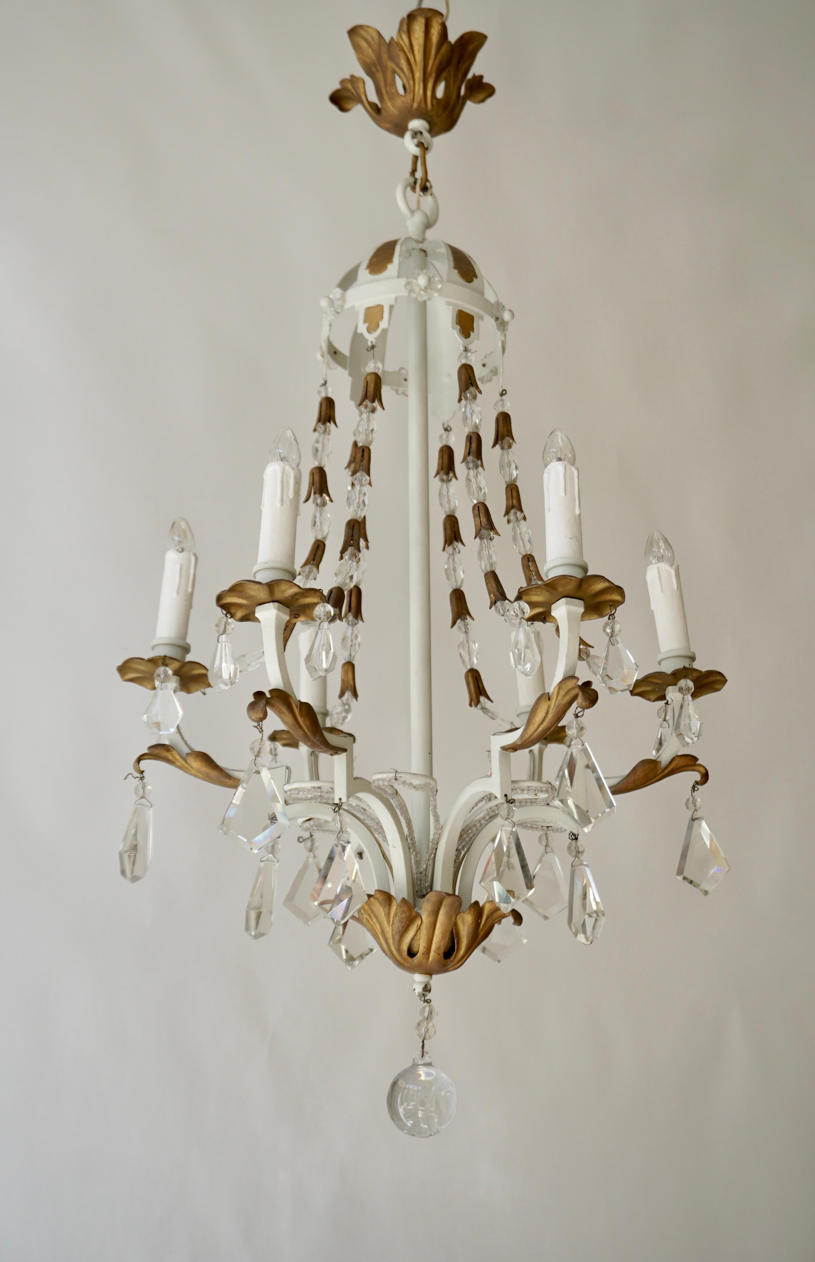 Two White Gold Chandeliers Decorated with Crystal In Good Condition For Sale In Antwerp, BE