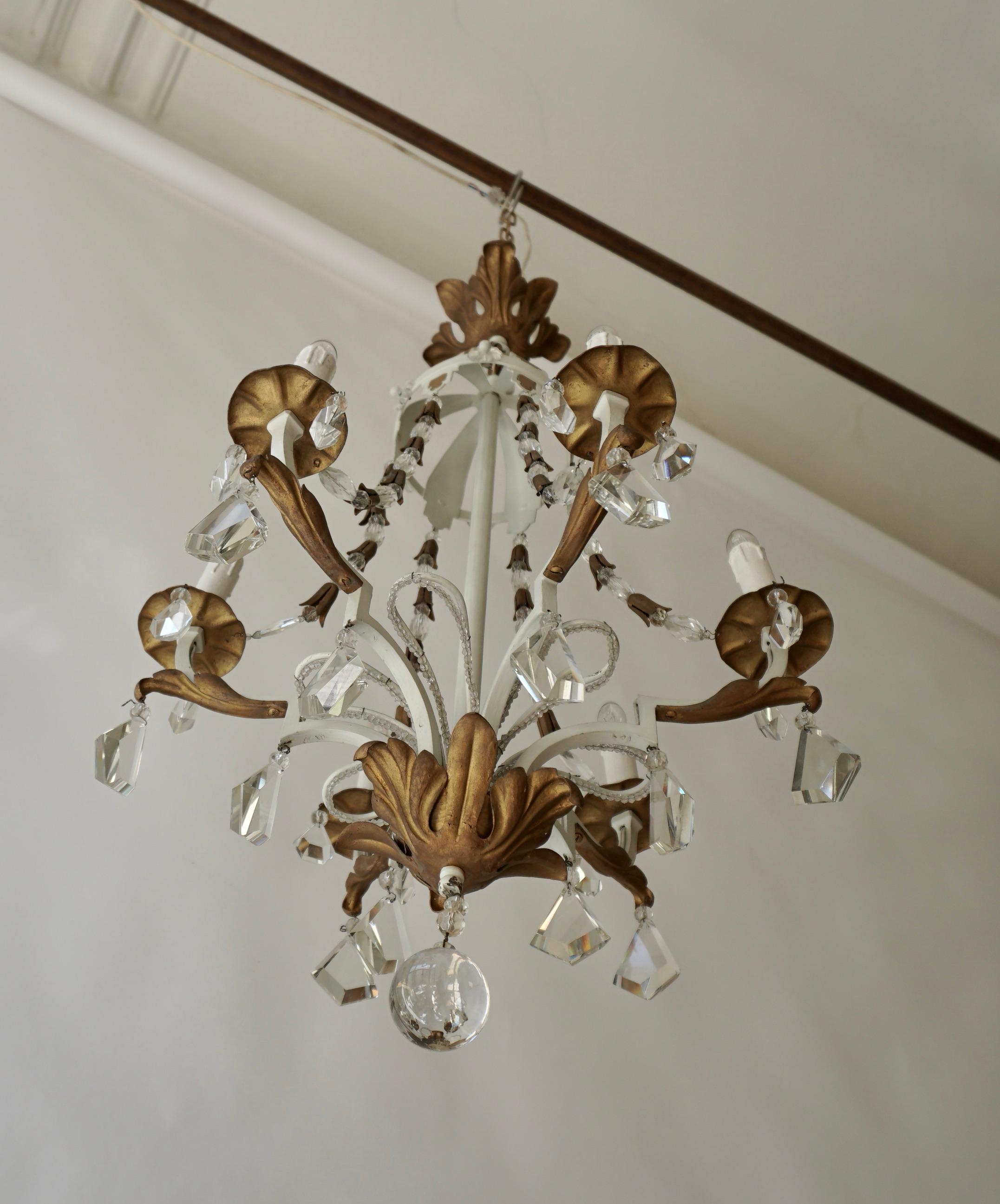 20th Century Two White Gold Chandeliers Decorated with Crystal For Sale