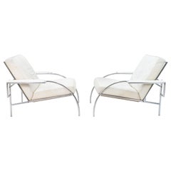 Two White Leather Gerard Vollenbrock Recliner Lounge Chairs Model 4735