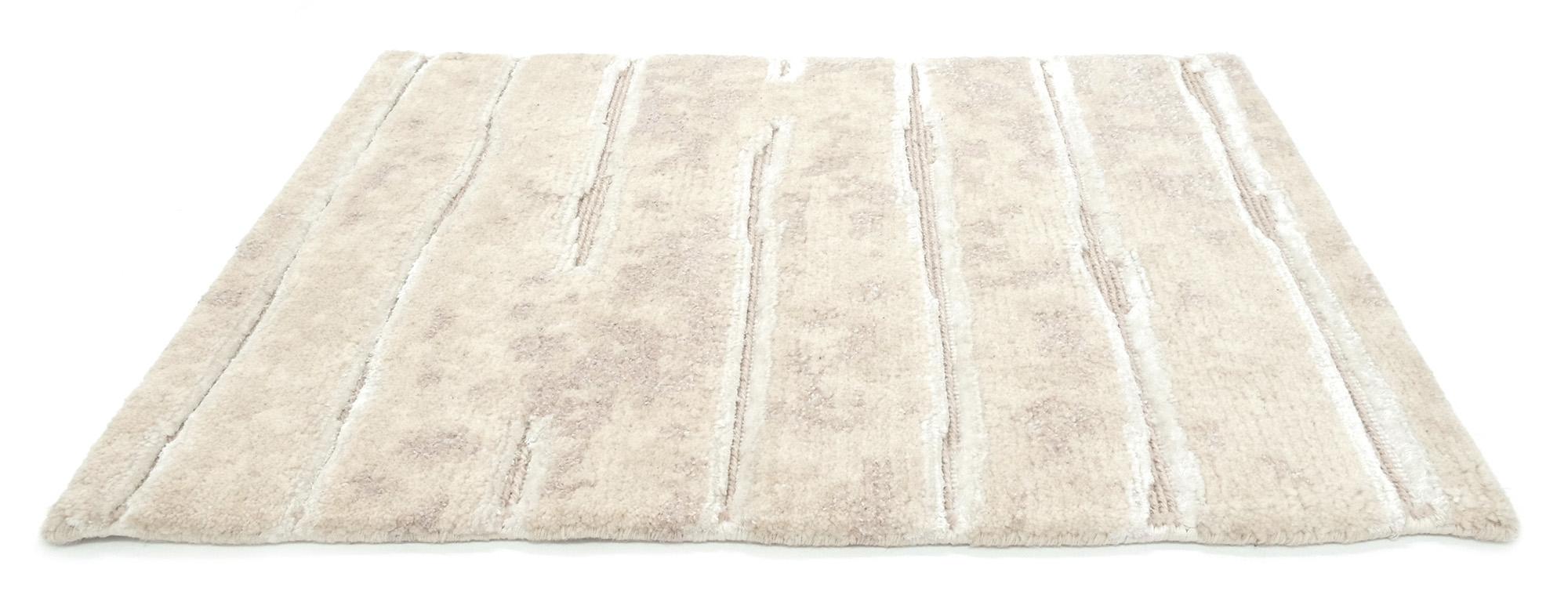 Modern Plain Contemporary minimalism handmade Rug Wool Bamboo Silk Allo - Two White  For Sale