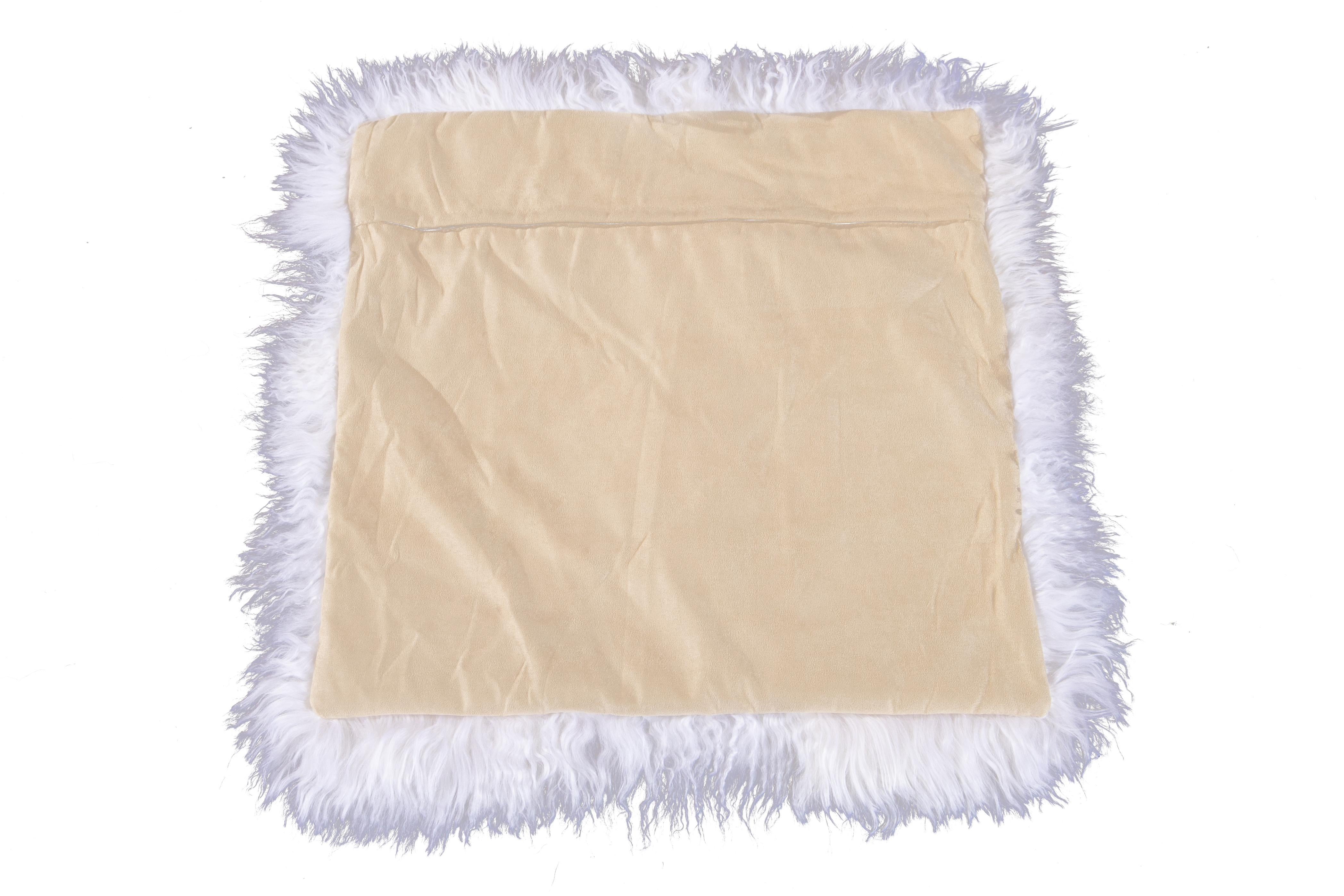 Two White Tibetan Fur Cushion Pillow Cover For Sale 7