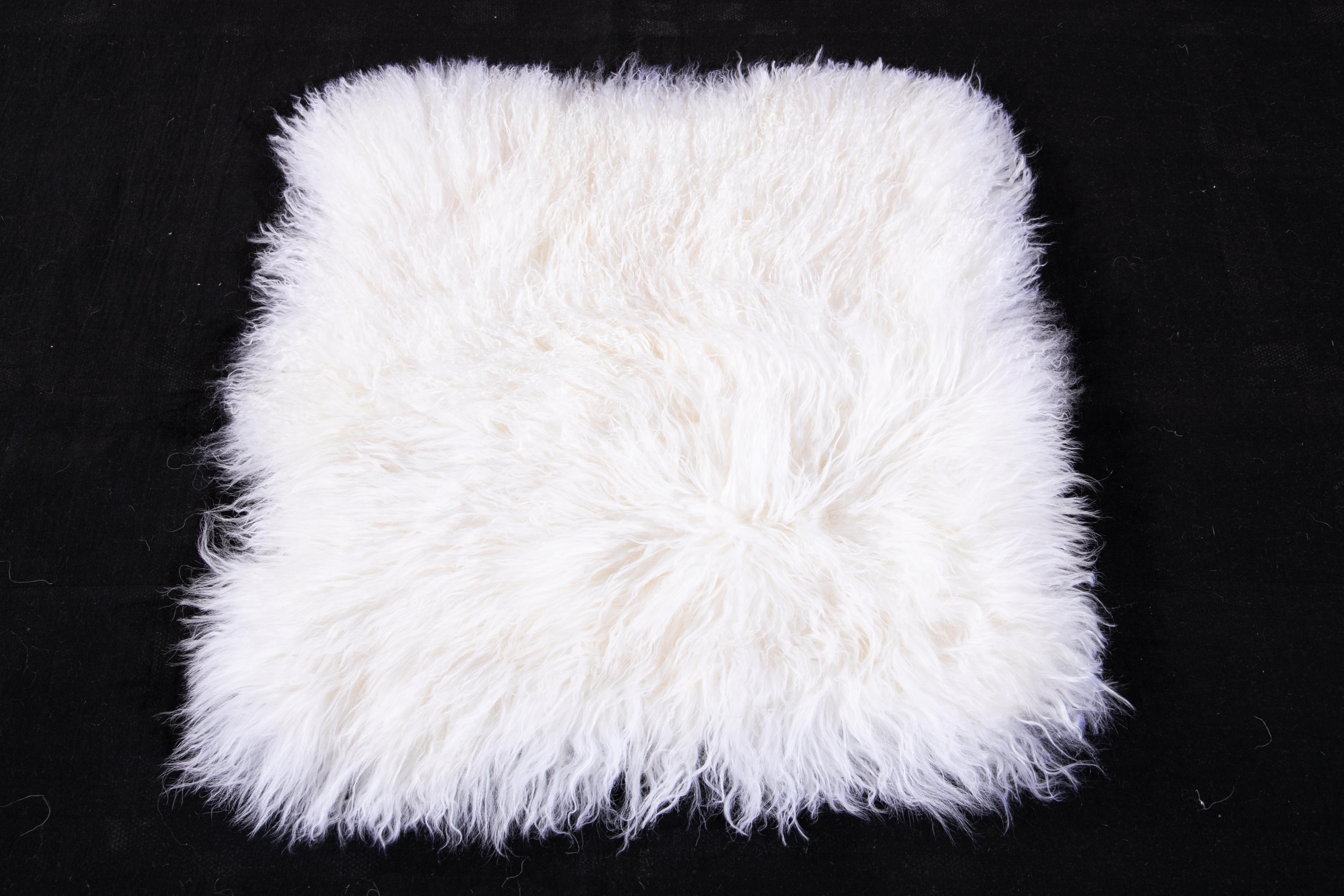 Beautiful modern Tibetan fur pillows cover with an ivory field. Tibetan fur is widely touted as one of the highest quality sheep furs.

These pillows cover measures: 18