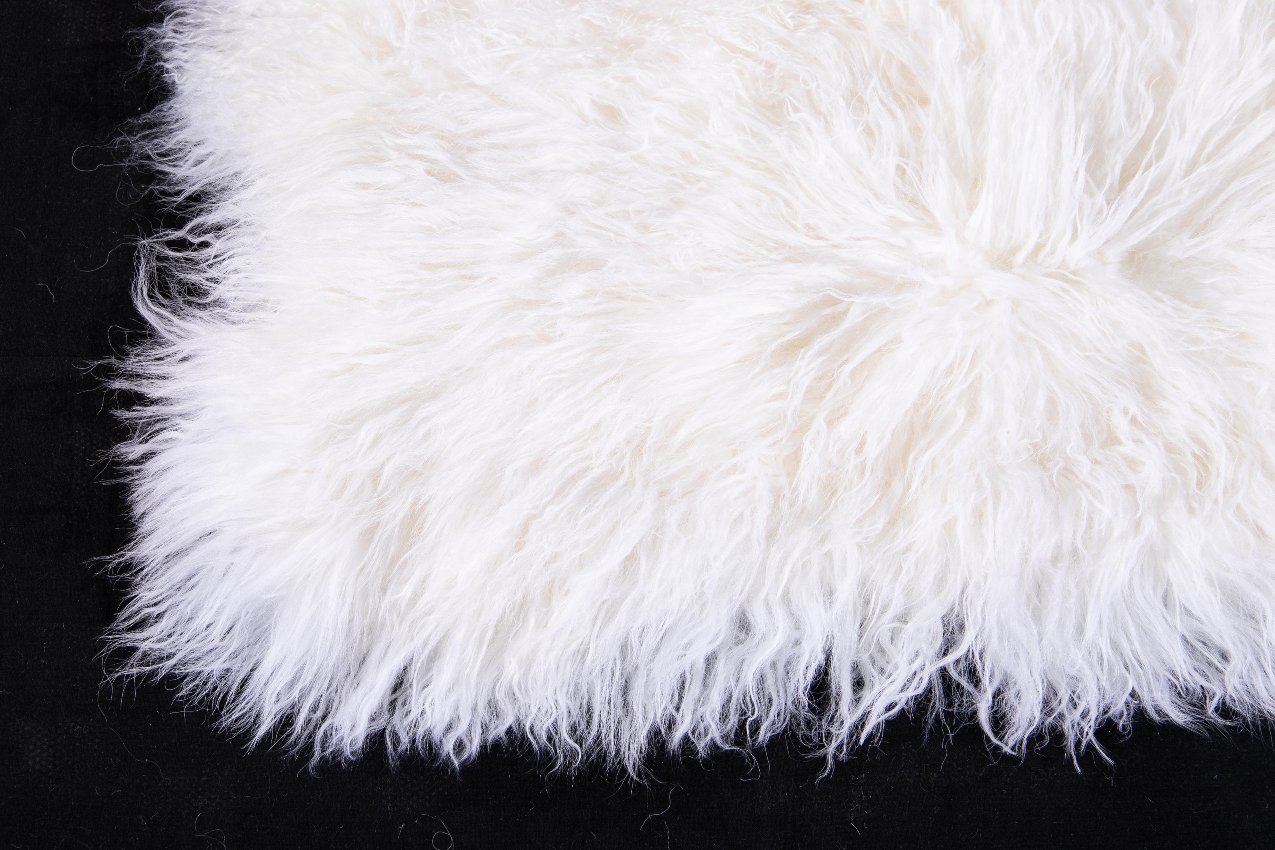 Contemporary Two White Tibetan Fur Cushion Pillow Cover For Sale