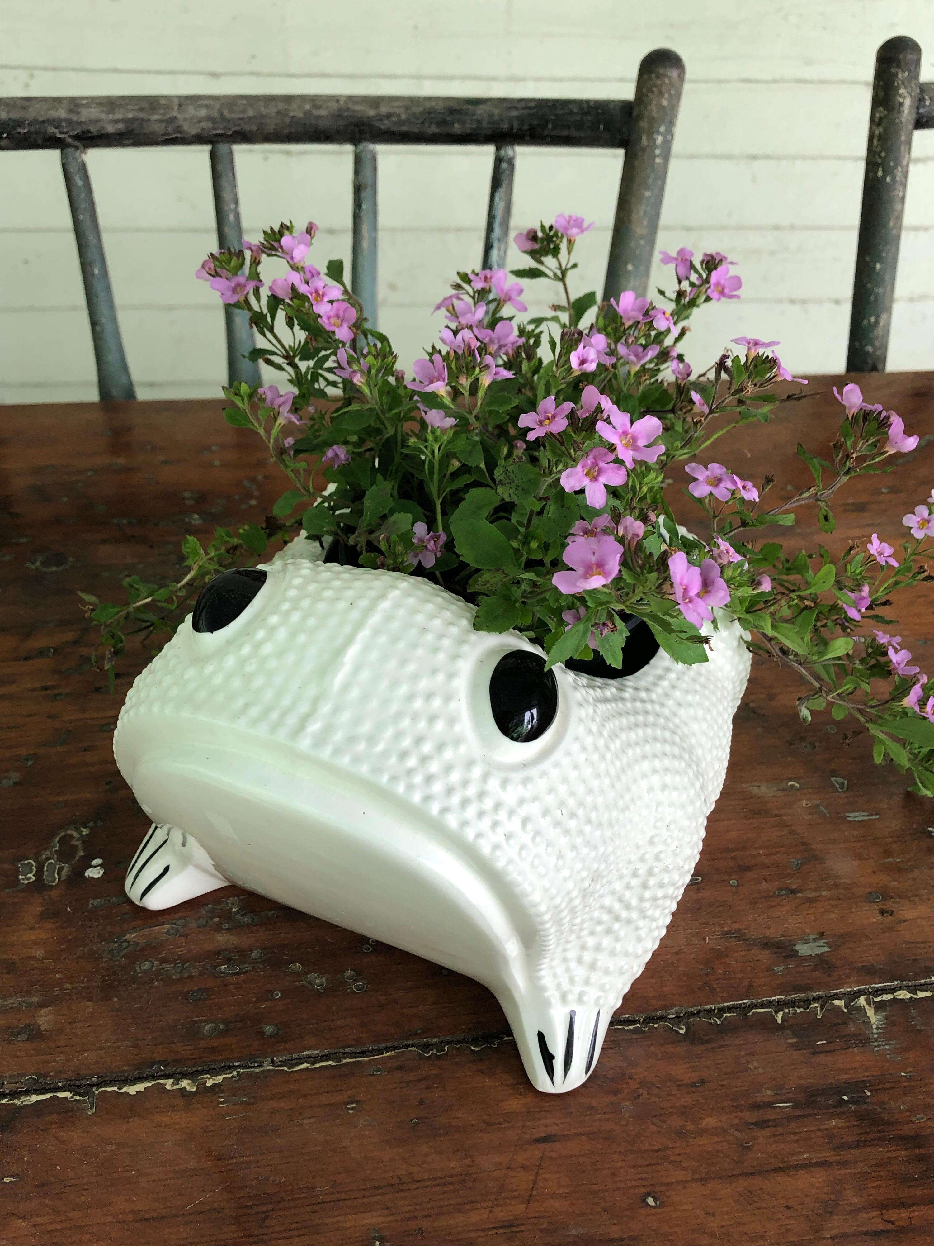 Two White Toad Form Porcelain Planters In Good Condition In Hudson, NY