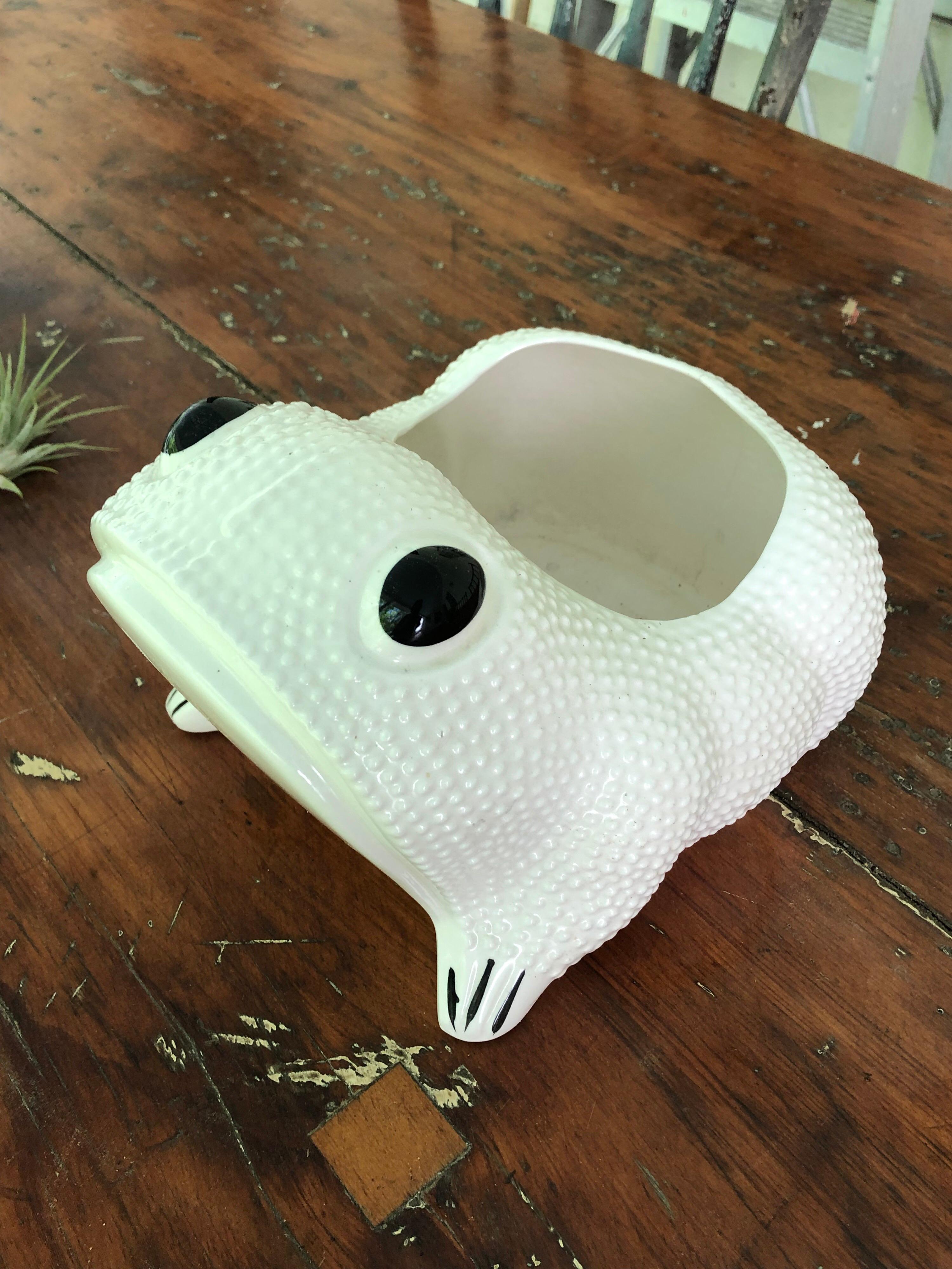 Two White Toad Form Porcelain Planters 2