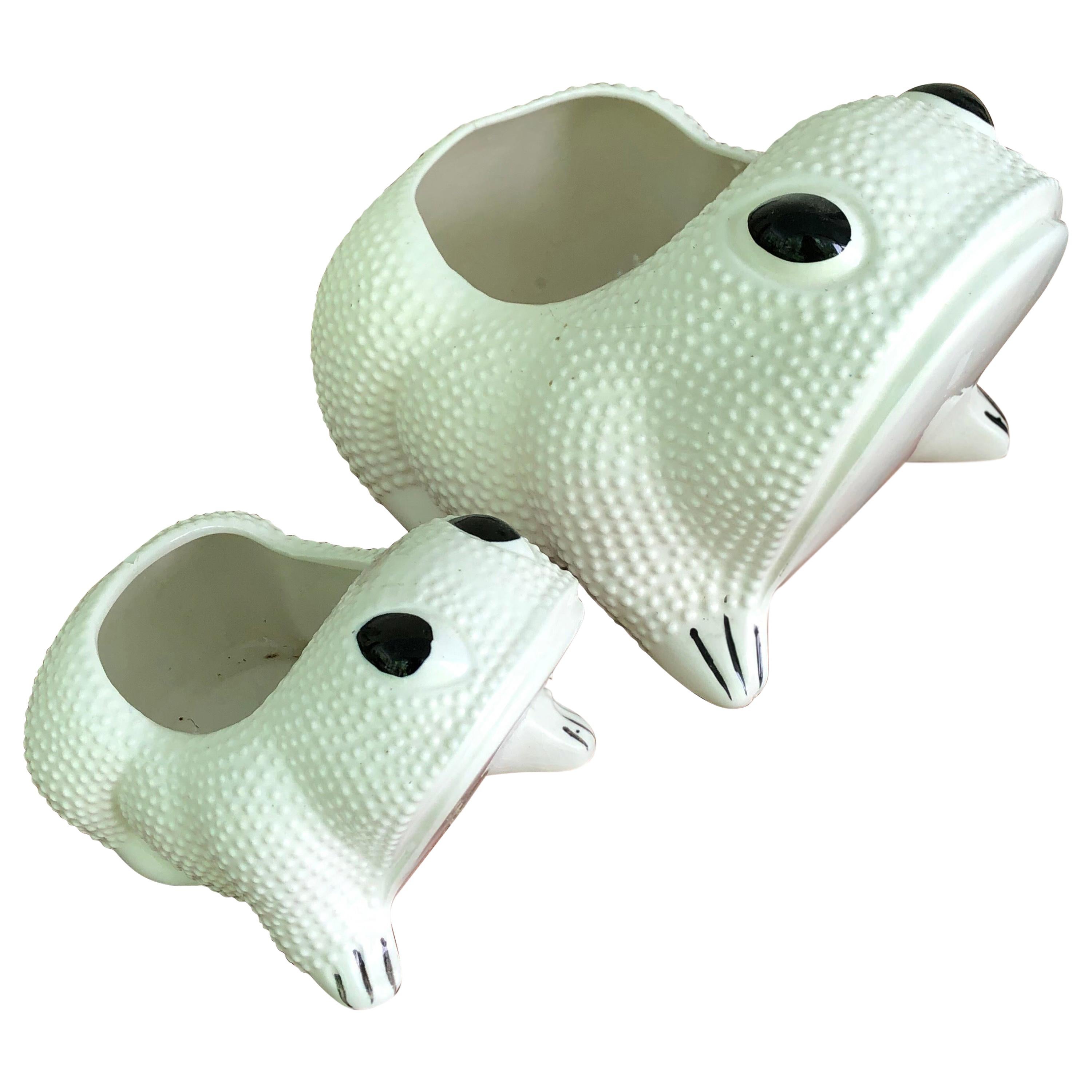 Two White Toad Form Porcelain Planters