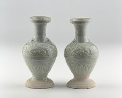 Two white ware vases with flower design, Yuan Dynasty, 14th century