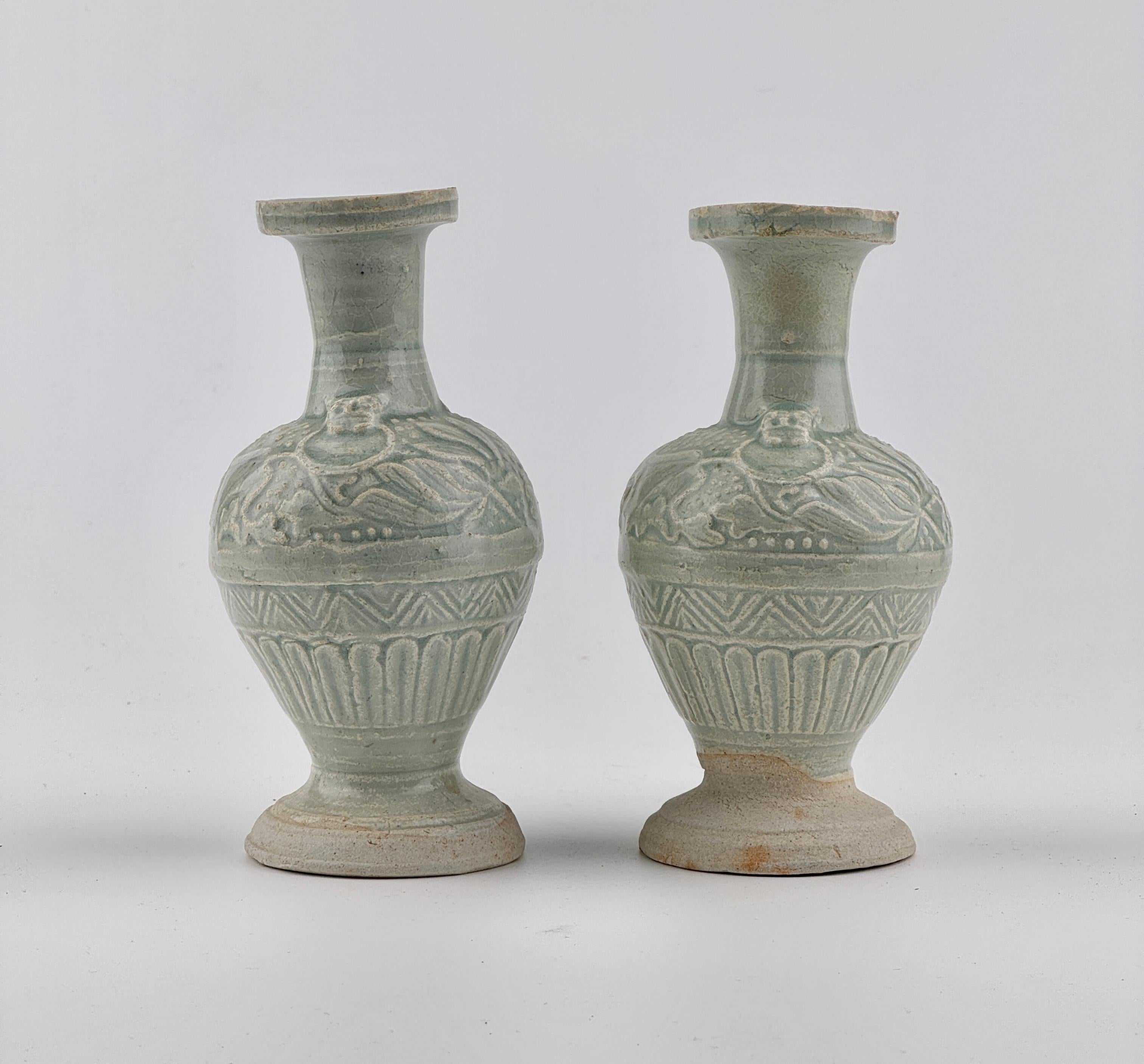 Hong Kong Two white ware vases with flower design, Yuan Dynasty, 14th century For Sale