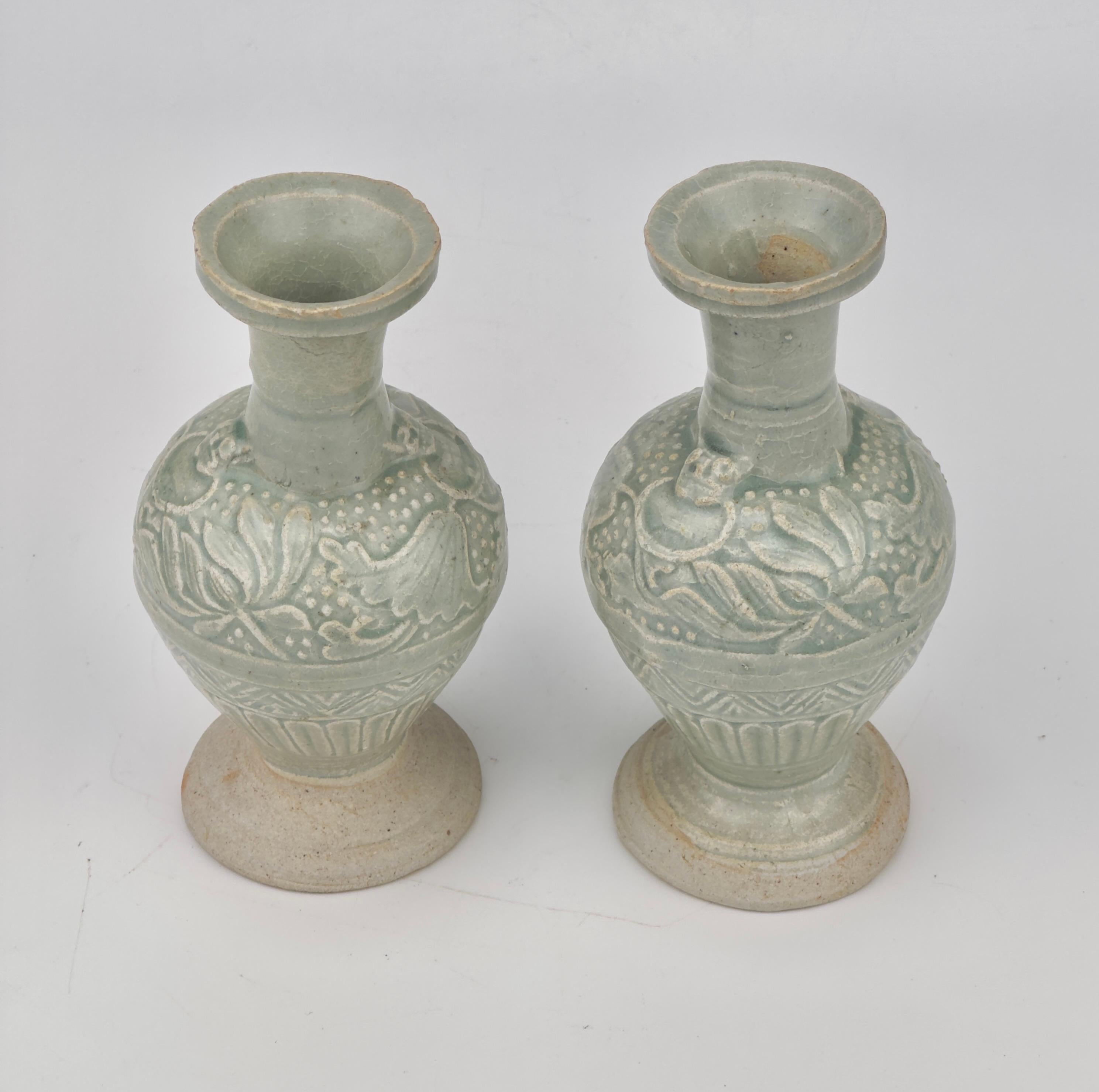 Chinese Two white ware vases with flower design, Yuan Dynasty, 14th century For Sale